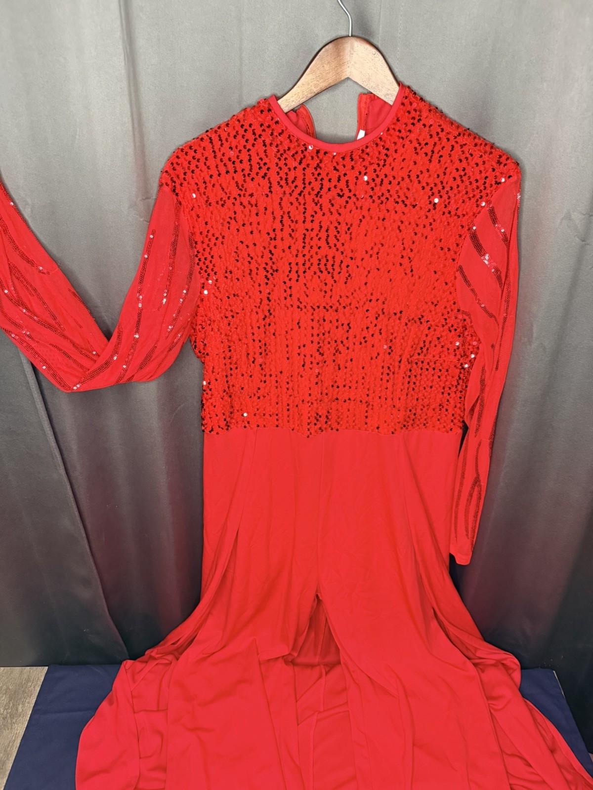IWFEV Women Red Sequin Jumpsuit Overlay Romper High Waist Evening Party XXL