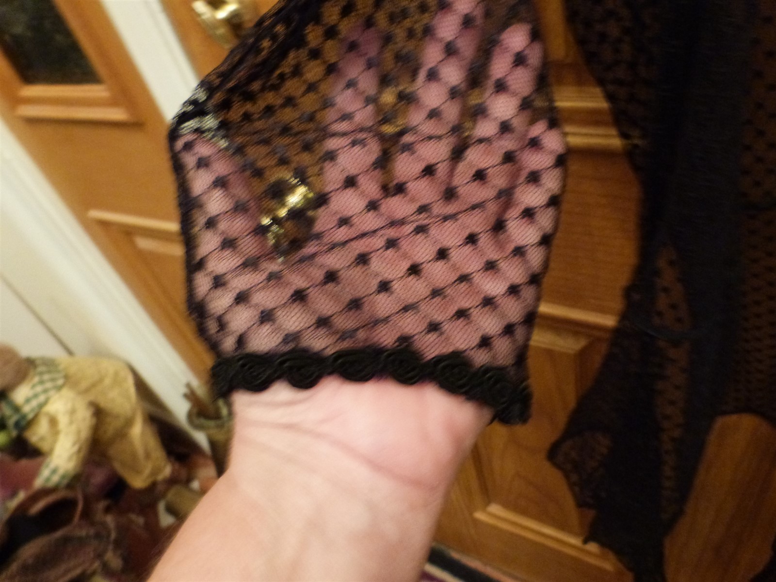 VTG 1980s black swiss polka dot flapper sheath long gothic dress & sheer jacket