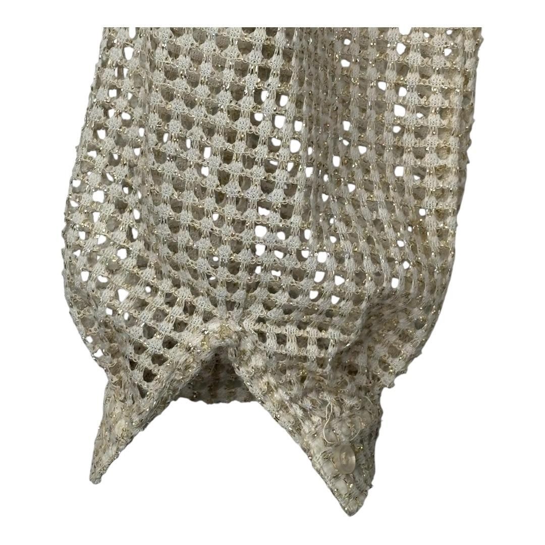 Adelaar Metallic Mesh Blouse Women 6 Gold Ivory Vintage Lurex Sheer Split Neck