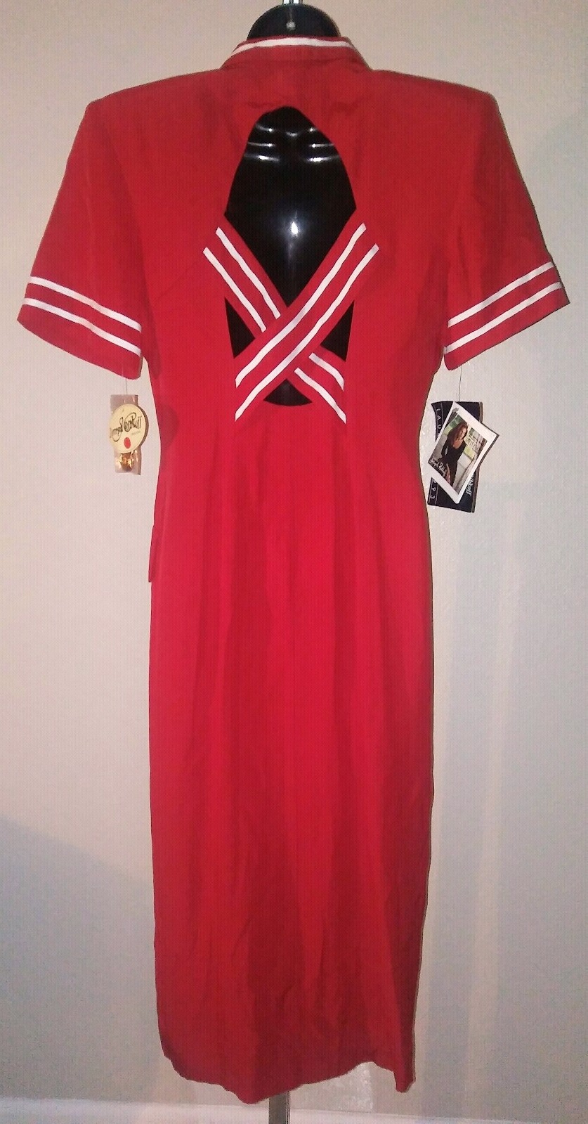NWT Vintage 90s Joseph Ribkoff Bright Red Sailor Nautical Dress Size 8