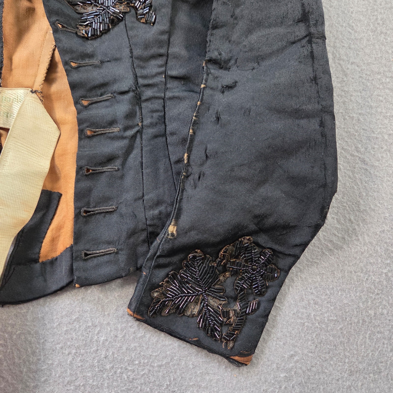 Vintage Antique Jacket Womens Black Silk Bodice Floral Beaded Victorian 1900s