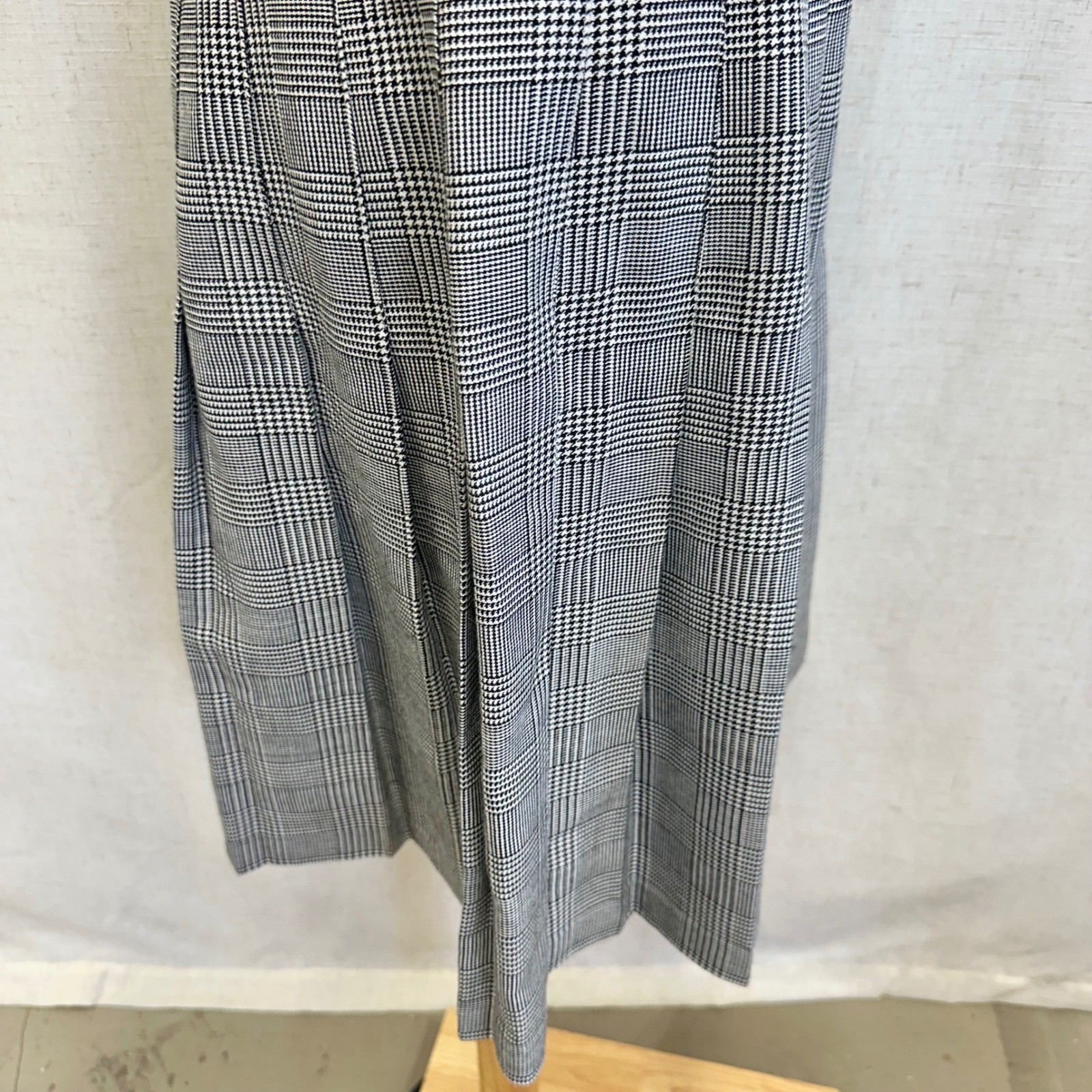 Briggs New York Vintage Glen Plaid Houndstooth Pleated Skirt Black White Size 14
