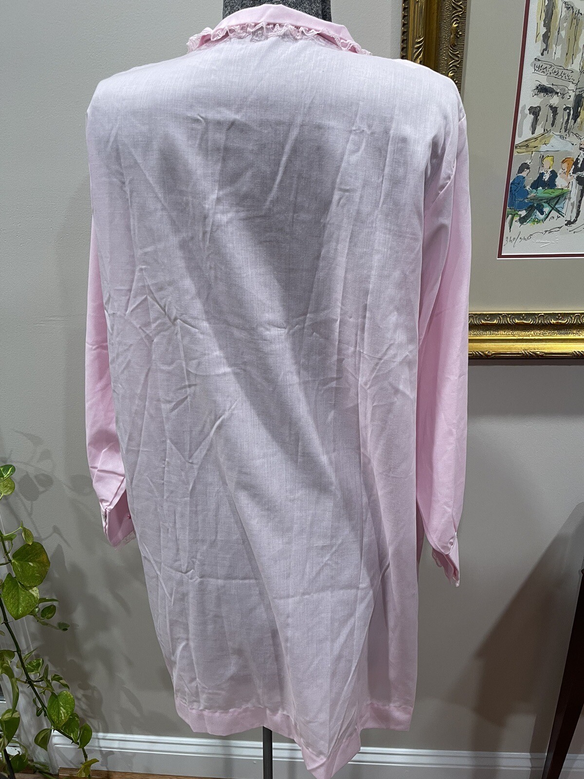 Vintage Katz Coat Never Press-NWT-NOS-baby Pink-embroidered Flowers-vtg Medium