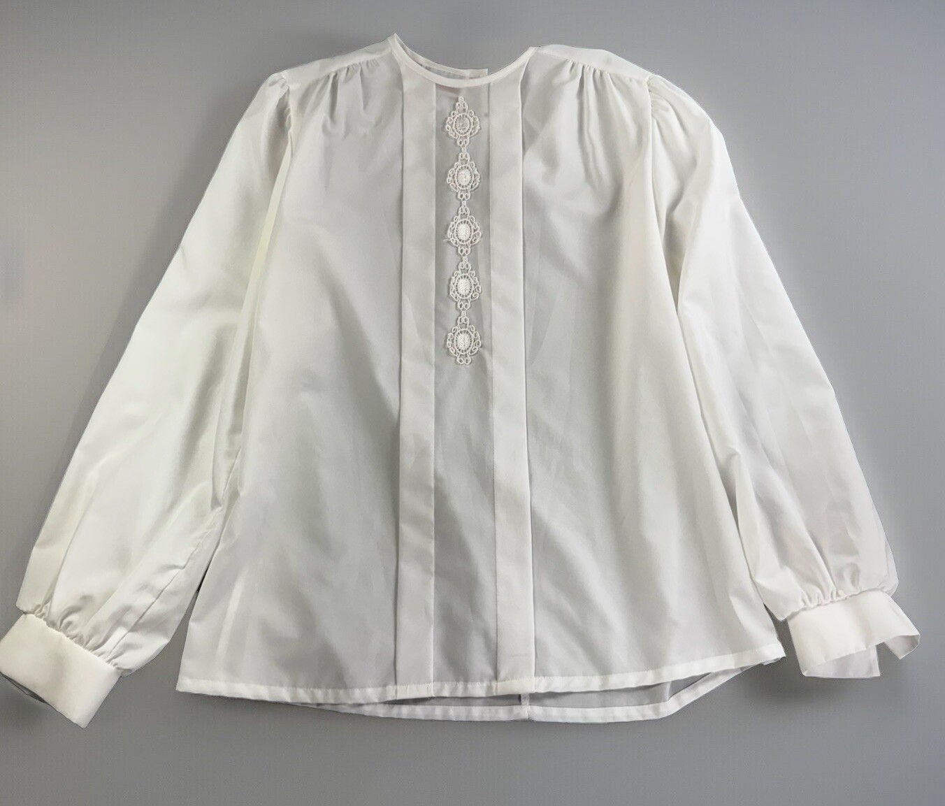 Vintage Judy Bond Blouse Woman 10 Lace Cream Secretary USA Sheer Chiffon Pleated