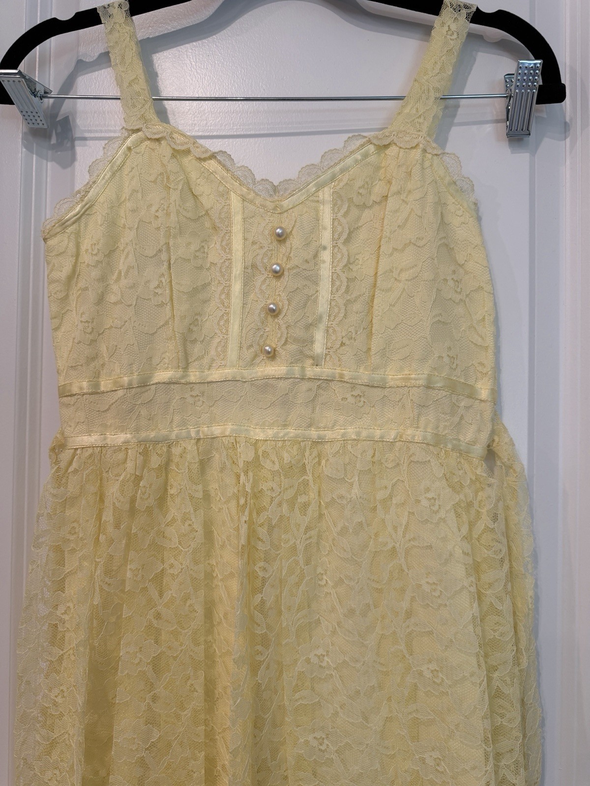 Women’s Vtg Yellow Maxi Dress Lace 2 Piece Set Size XS 70’s Prairie Croquette