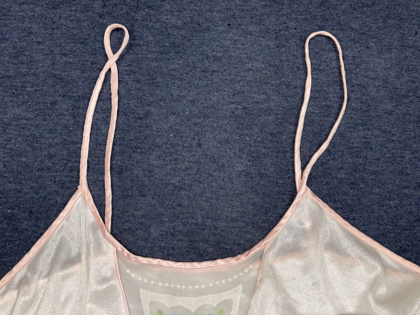 VTG 70s 80s Sears Lace Trim Flower Embroidery Silky Shear Long Nightgown L 16/18