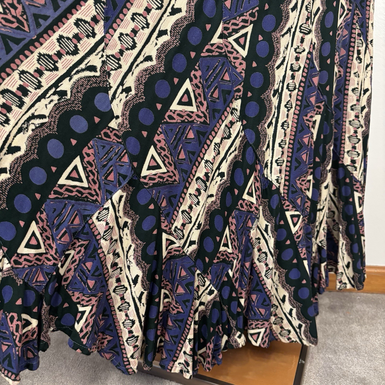 VTG 90s Classic Womens M India Boho Maxi Dress Cotton Rayon Geometric Tribal