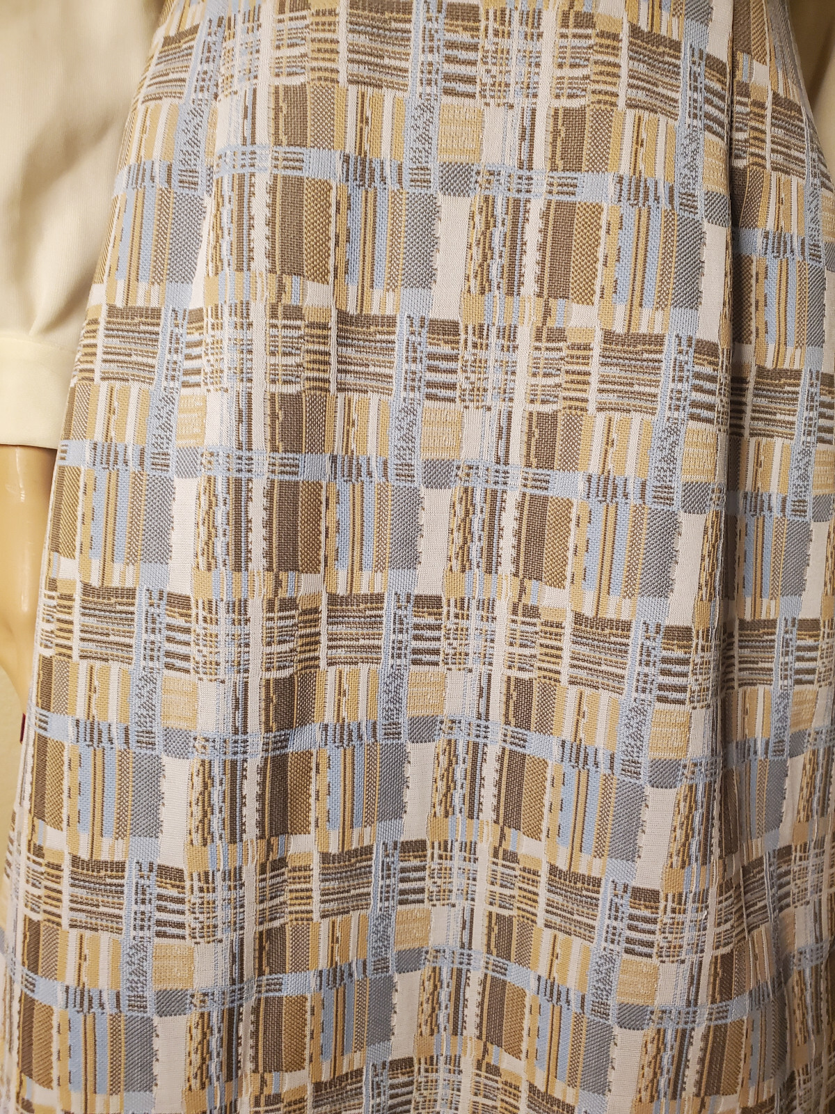 Rare – Vintage 1970s Handmade Creme w/ Weaver Stripe Pattern Skirt Dress Size S