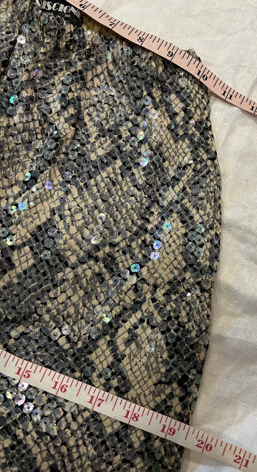Vintage 80s Luxury Pant Suit Sz S Sequin Jersey Snakeskin Rhinestone CRISCIONE