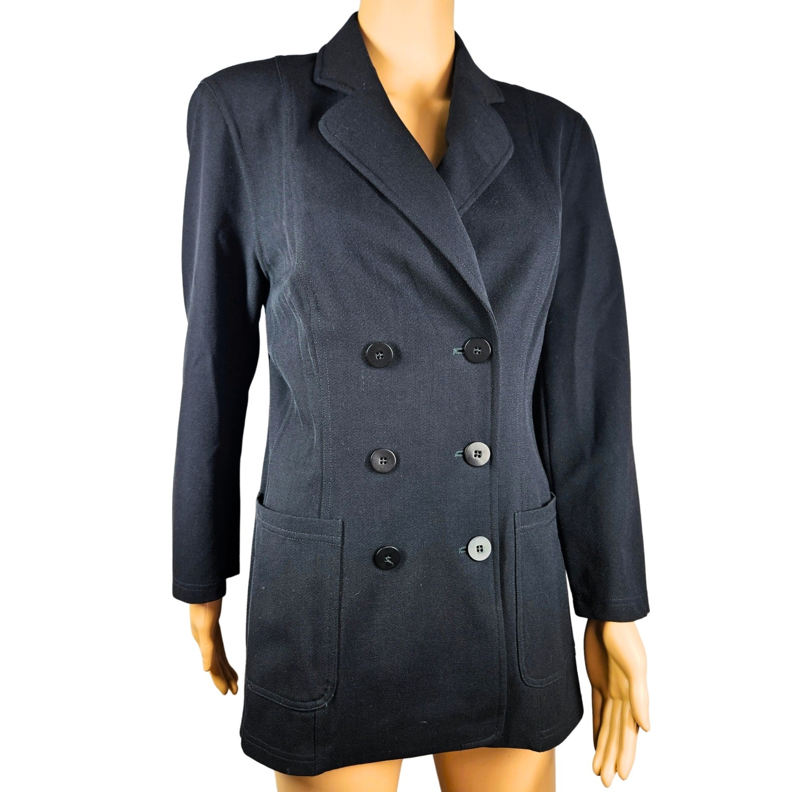 1990s Georgio Armani Bergdorf Goodman Fitted Black Double Breasted Blazer Size 8