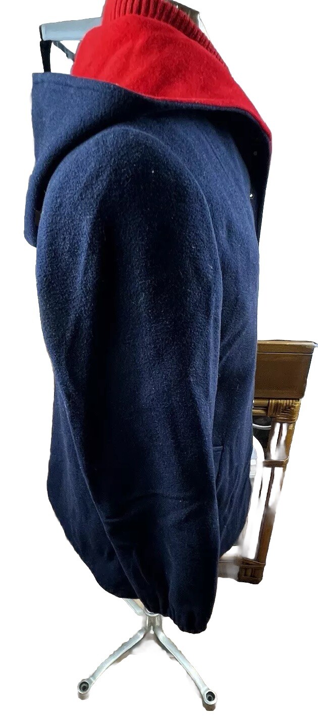 VTG Mackintosh 100% Wool Coat Women Lg Lined Hooded Vest and Coat Navy Red READ