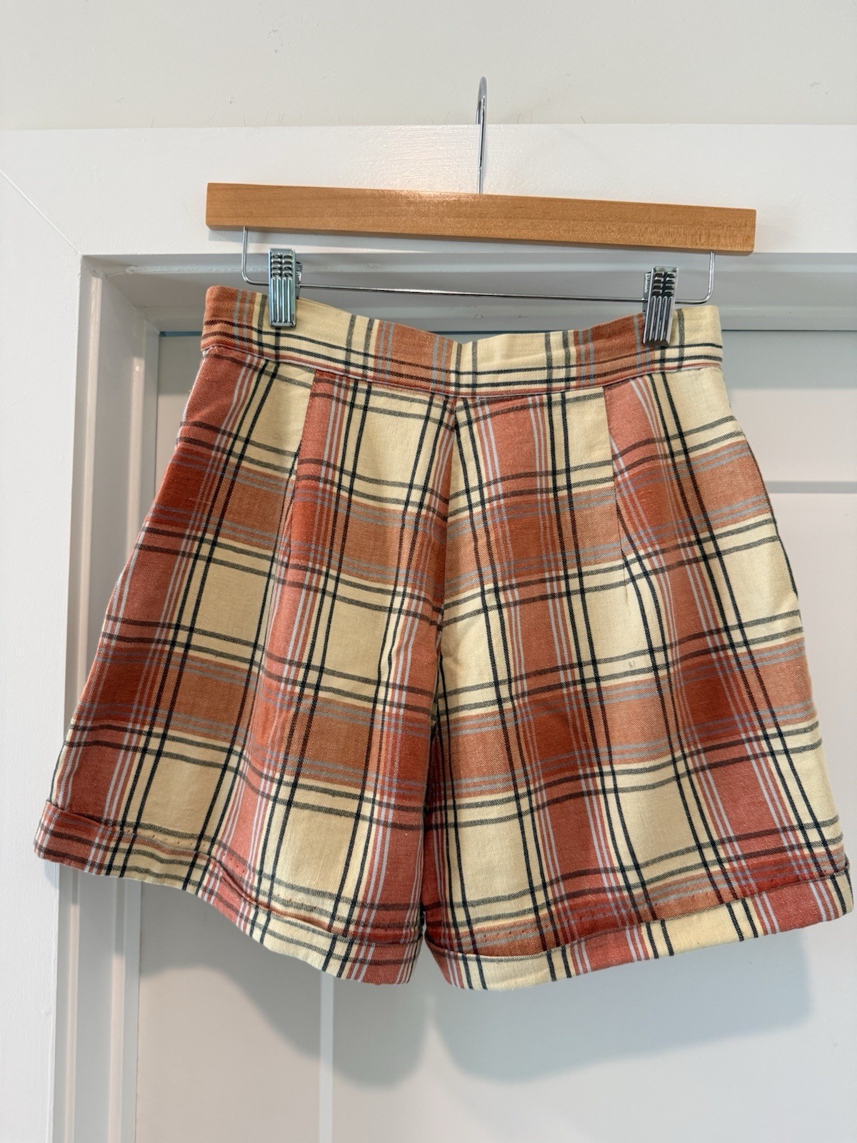 Vintage 50s Plaid High Waisted Side Zip Shorts Western Boating Scouting Pinup US