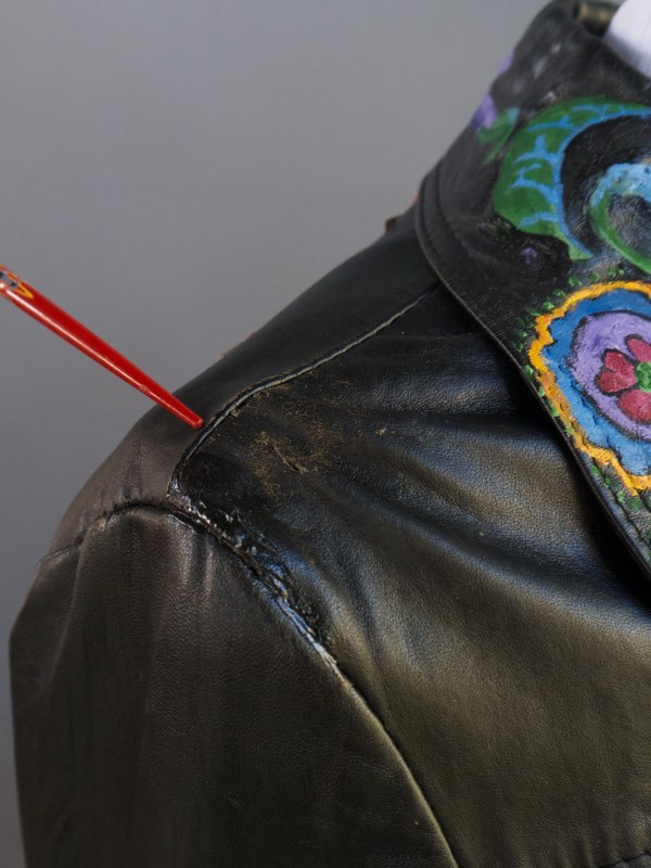 VTG Black Leather Jacket Mexican Day Of The Dead Applique Hand Painted S M