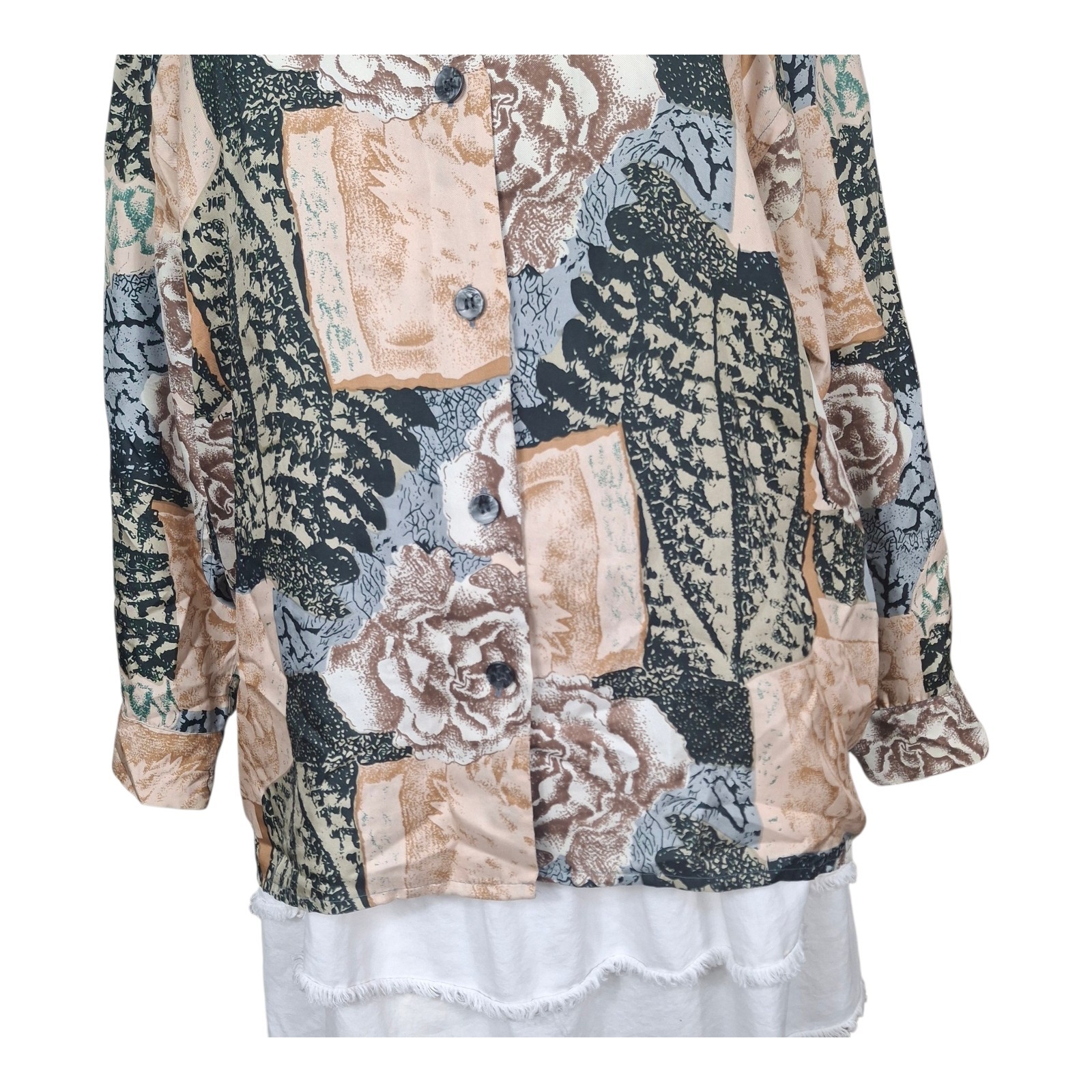 Vintage Ted Lapidus Paris Silk Button Front Blouse Women Size M Abstract Floral