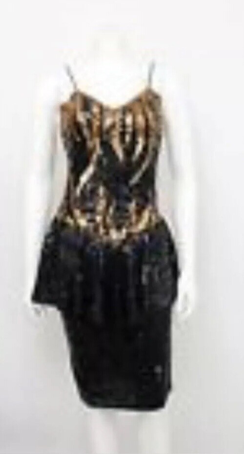 VTG SHO MAX Originals Gold Sequined Embellished Beadwork Peplum Dress S