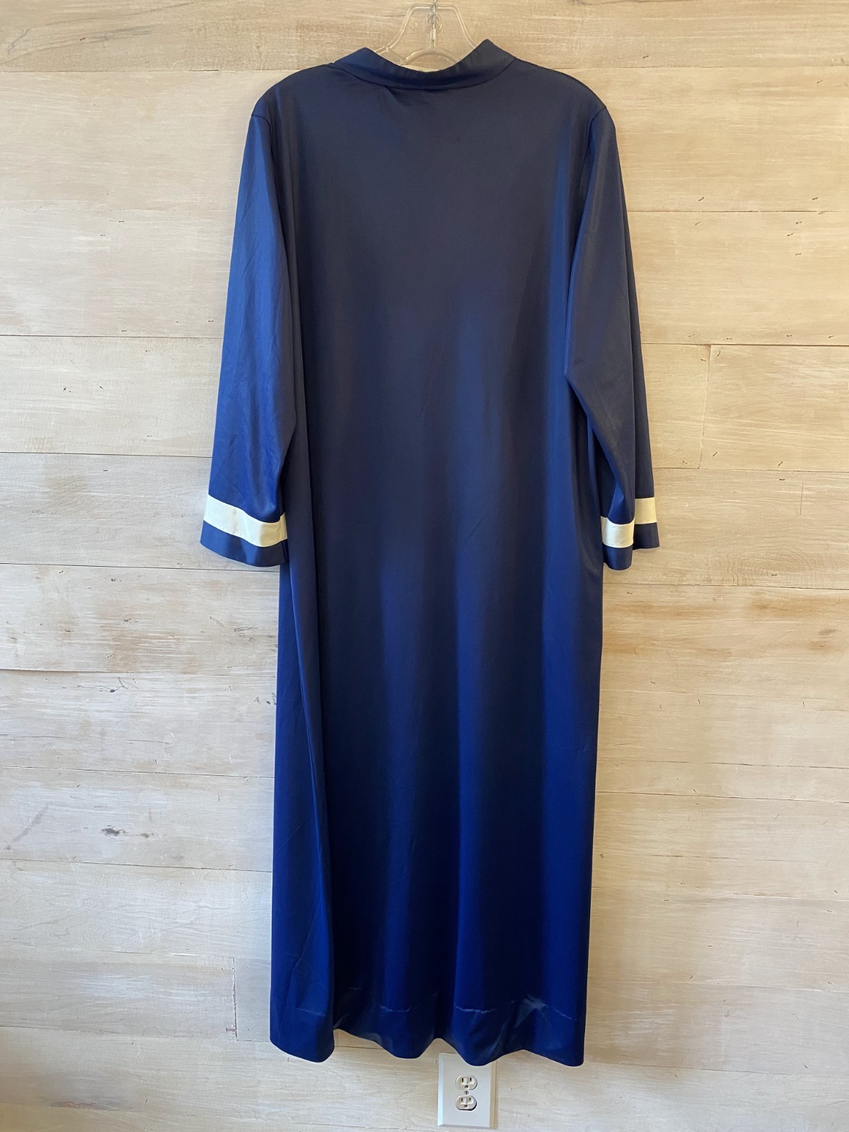 Vtg Vanity Fair Housecoat Nightgown Size 18 XL MooMoo Muumuu Navy Stripe Pocket