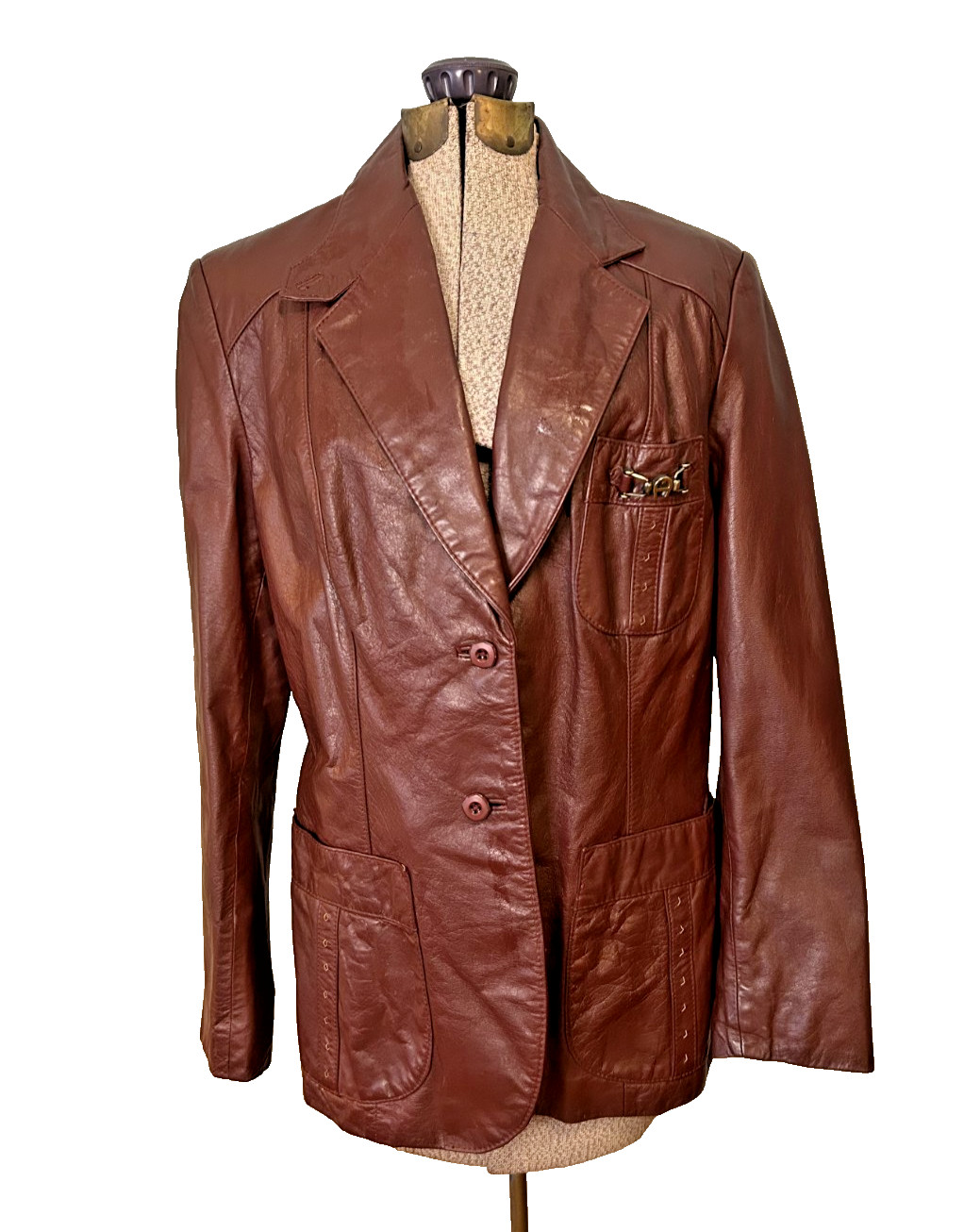Vintage 1980s Etienne AIGNER Women’s leather blazer OXBLOOD diamond motif M