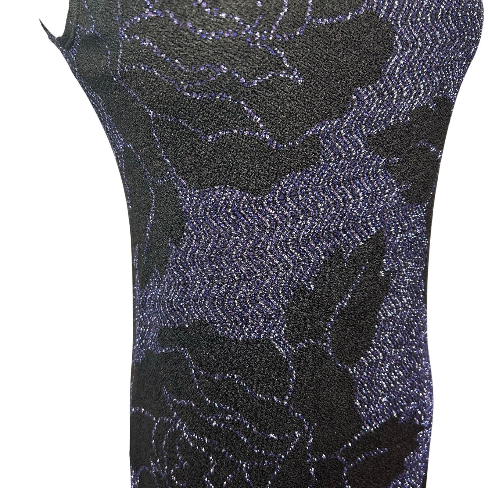 VTG 90s Black Purple Floral Metallic Maxi Dress M Goth Grunge Whimsigoth Y2K