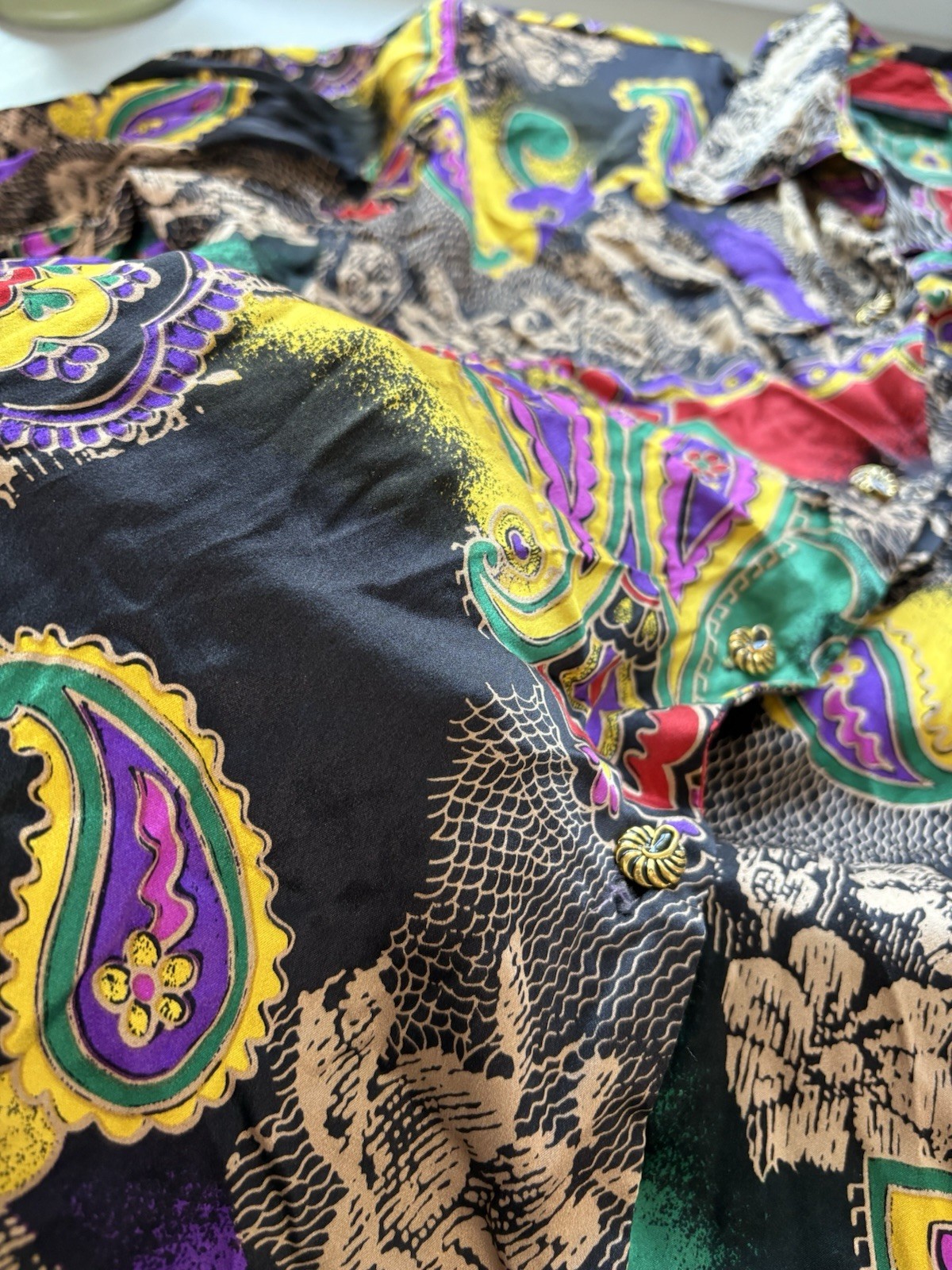 Vintage Jerri Sherman Collection Floral Paisley Multicolor Silk Shirt Blouse Top
