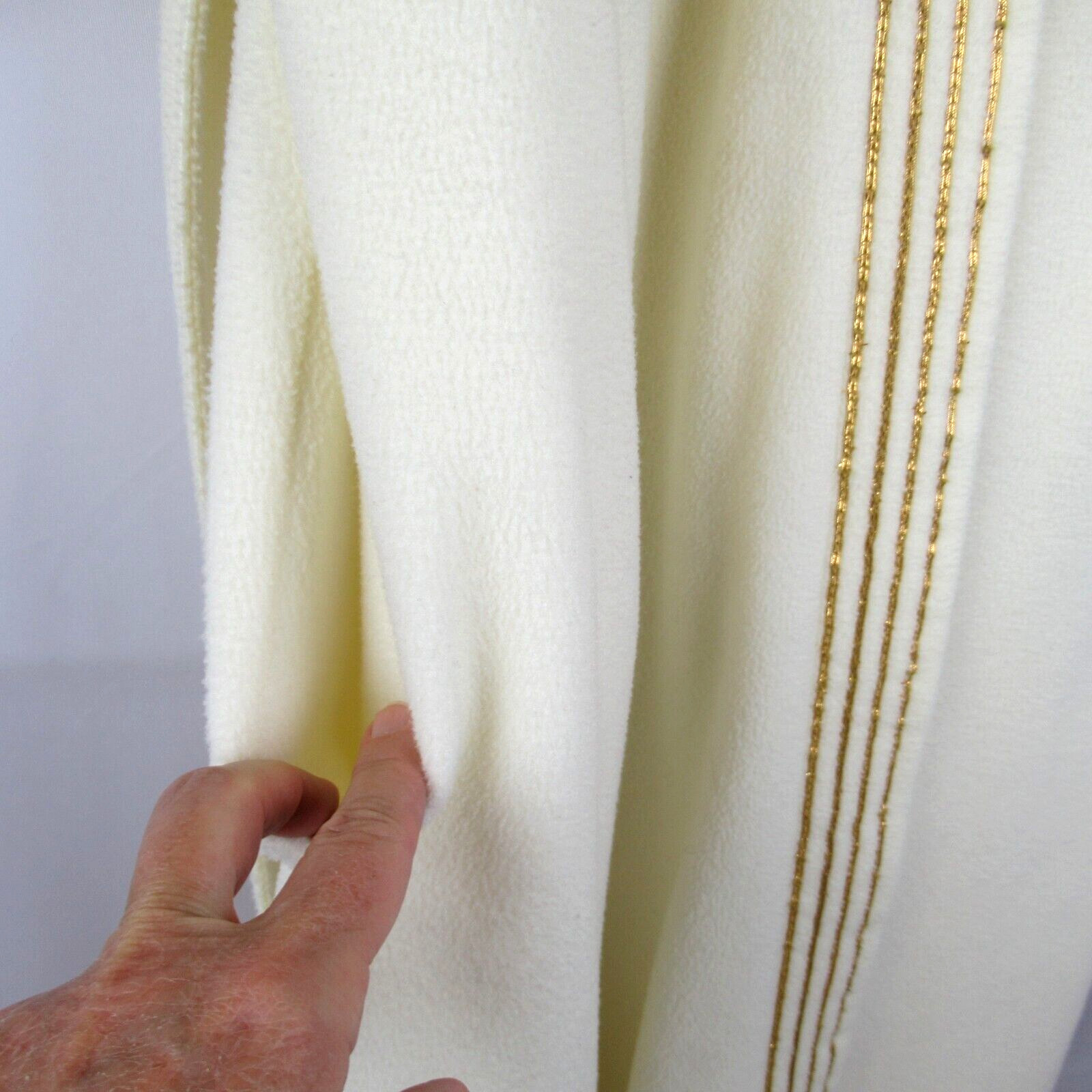 Vintage SEARS Cream Robe Gold Metallic Trim Belt SMALL 3/4 Sleeves At Home Wear
