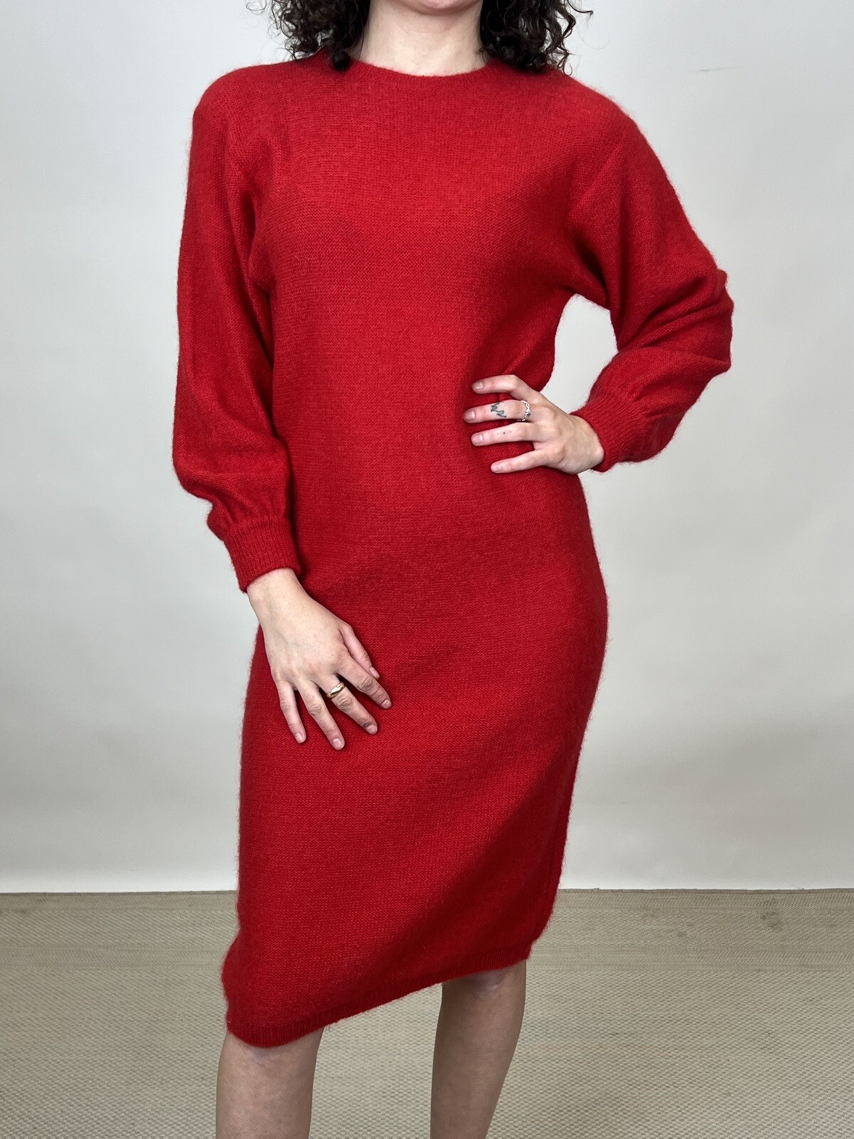 Vintage 1980s Karl Lagerfeld for Chloe Sweater Dress & Poncho Red Gray Designer