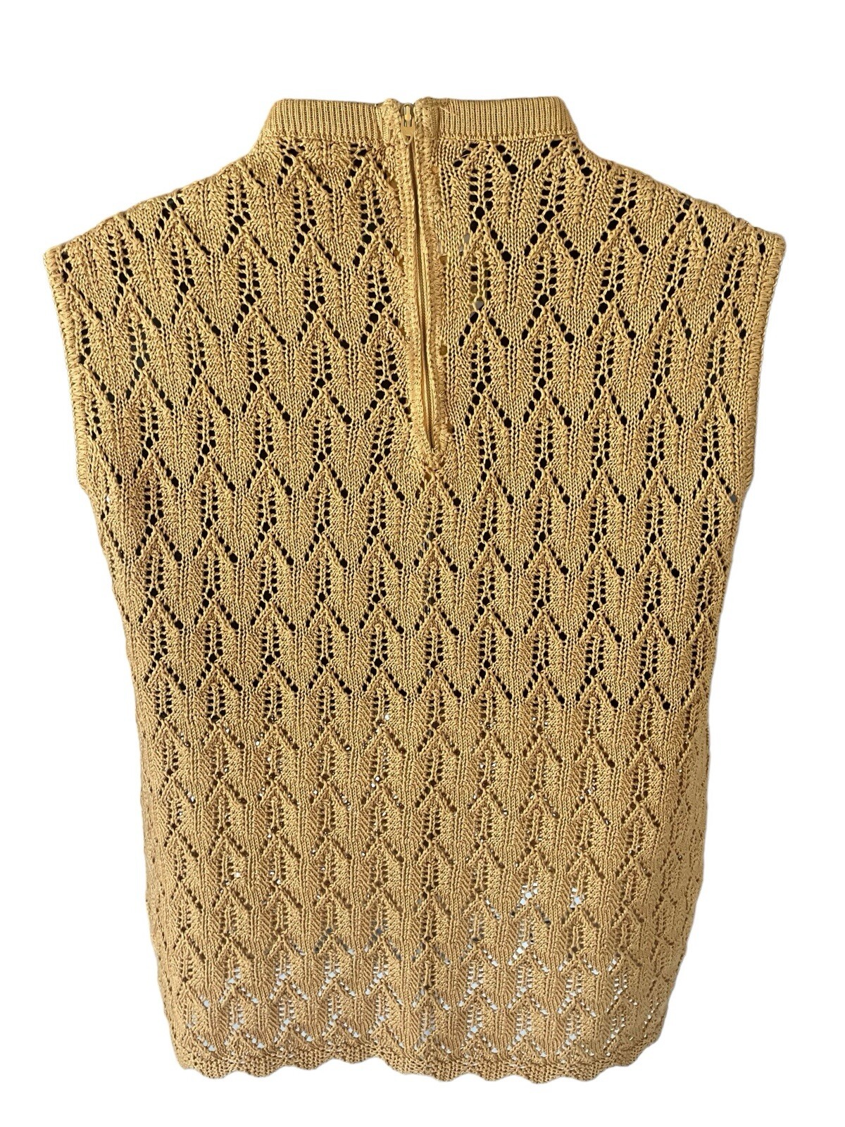 Sportempos Open Knit Sweater Women’s Medium Gold 1/4 Zip Back Sleeveless Vintage