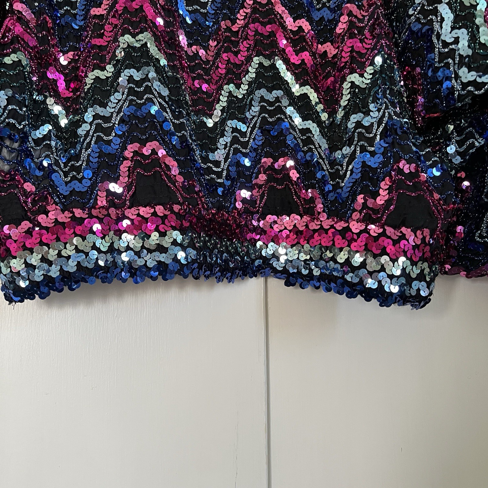 Vintage Rob Hill for Mister Jay. Sheer Beaded Sequins Dolman Disco Top Lrg