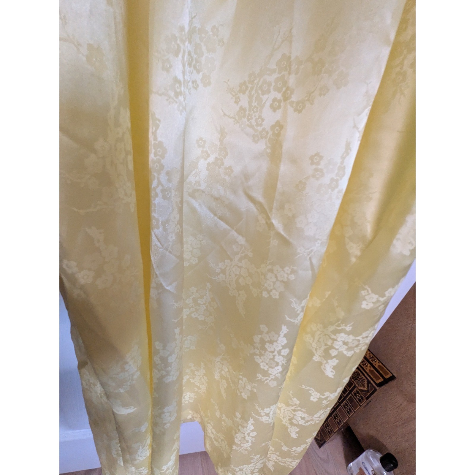 Vintage Yellow Floral Jacquard Maxi Dress Cowl Neck Elastic Waist Sleeveless M