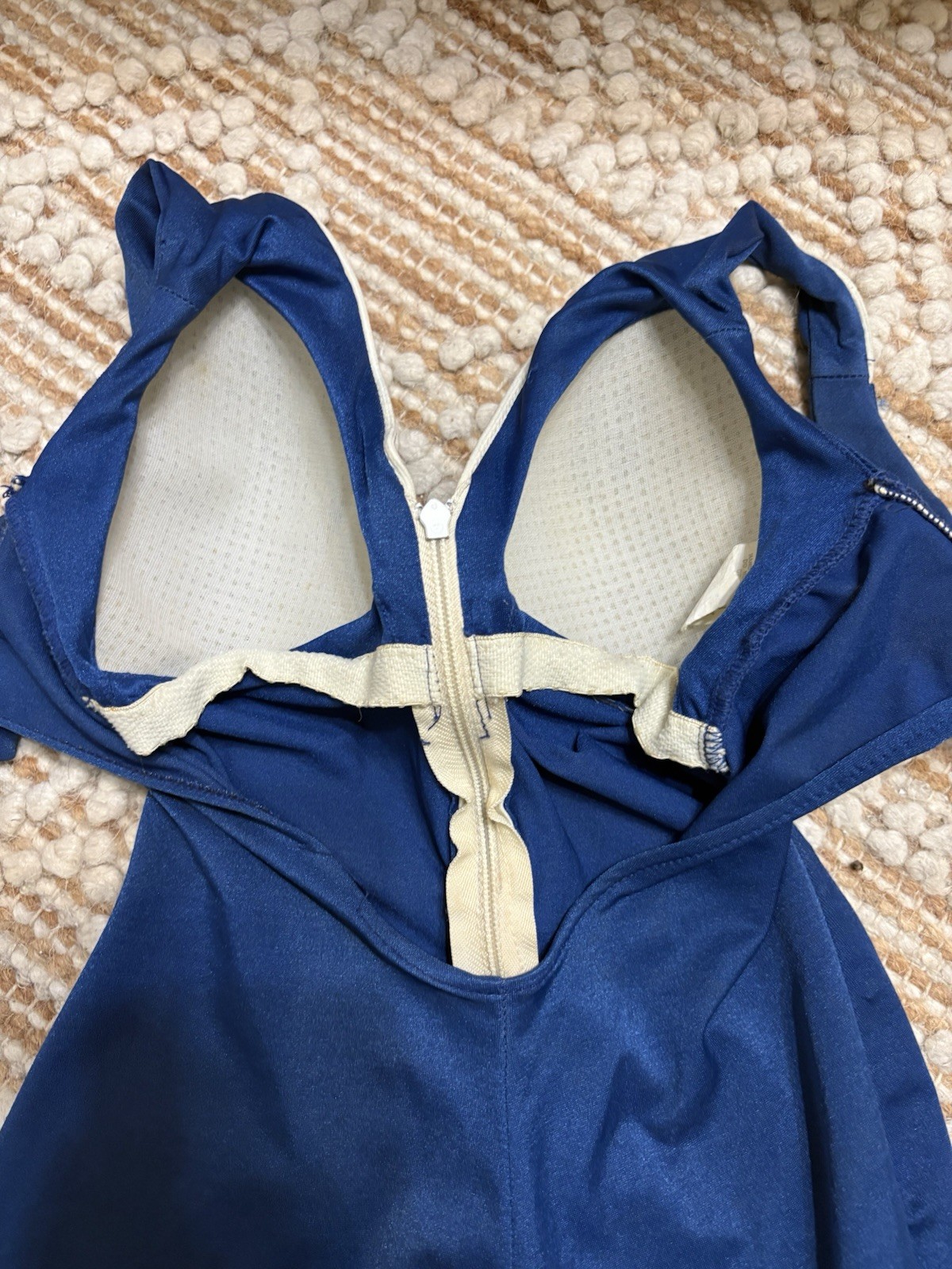 Vintage 1960s De Weese Design Swim & Sun Swimsuit Navy Blue One Piece W Zipper