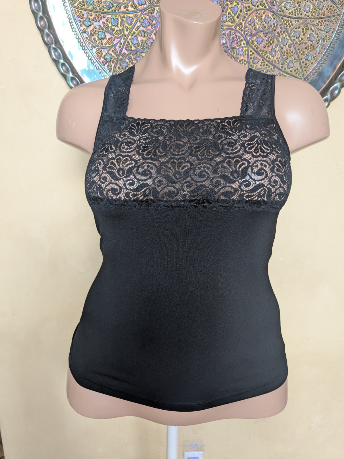 Vintage Sexy Sissy Black Lacy Stretchy Camisole Top Lingerie Large