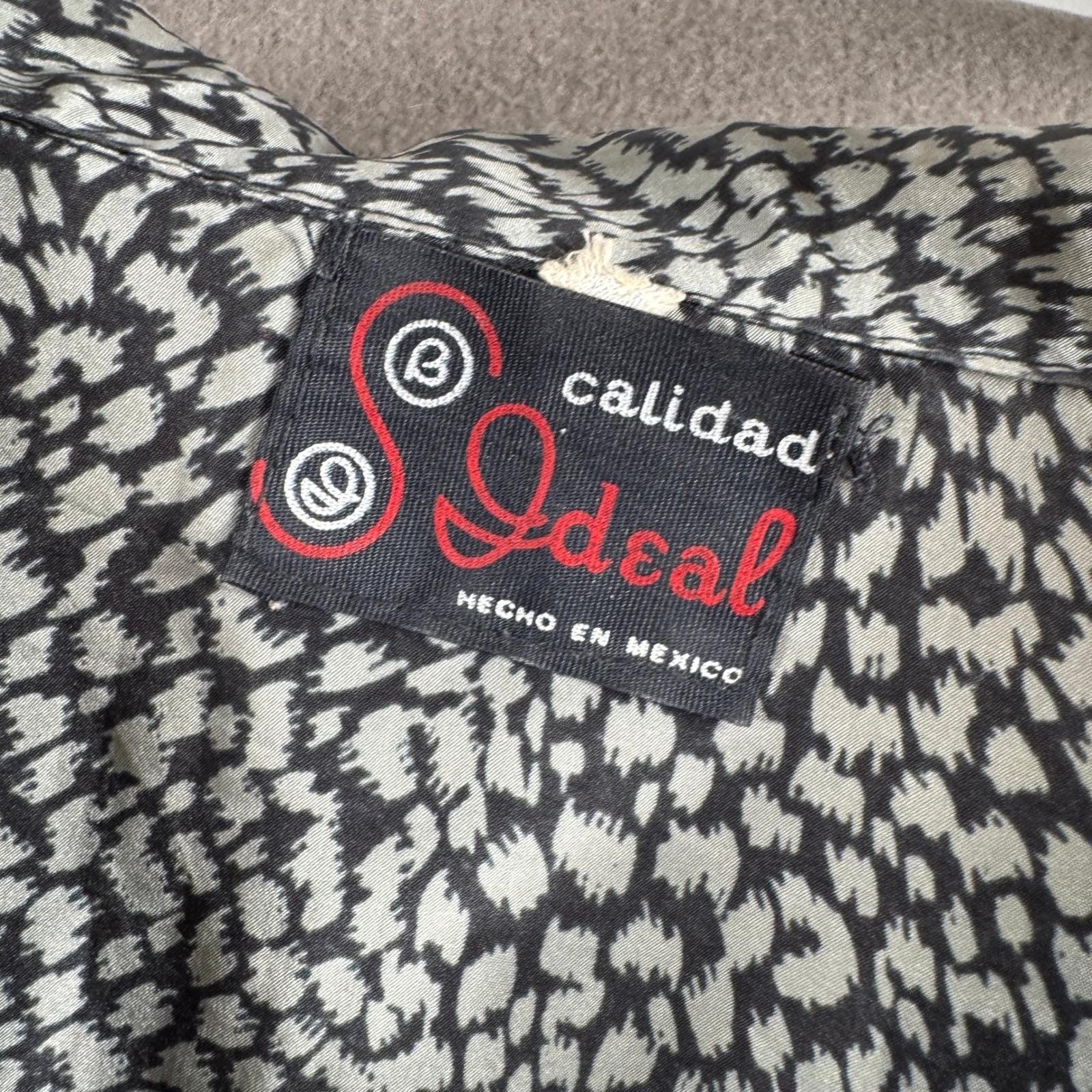 Vintage Calidad Ideal Dress Women M Gray Animal Print Button Front Collar Retro