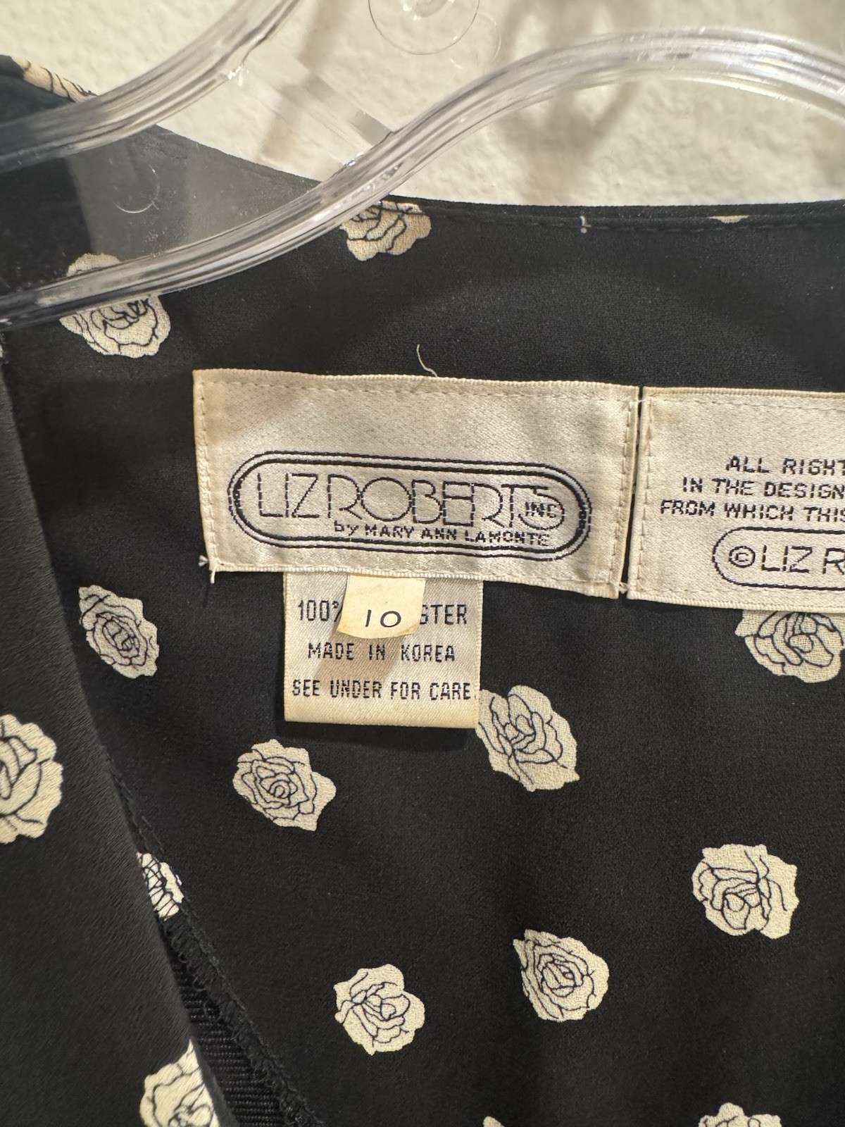 VTG 1980s Liz Roberts Secretary Dress Black+ White Floral Pattern Normcore
