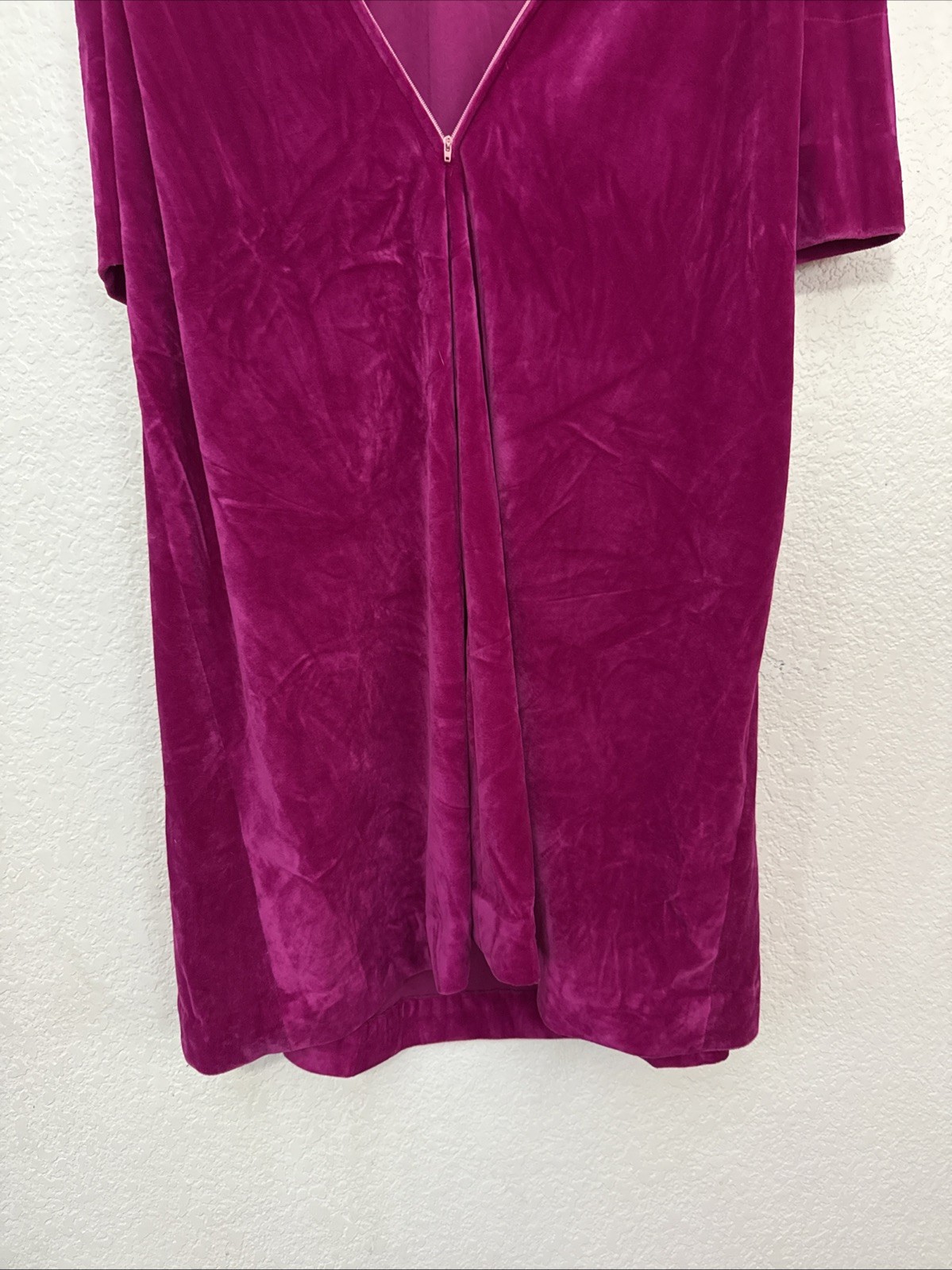 Vintage Handmade Velvet Housecoat Robe Magenta Full Length Zip Size Small NWOT