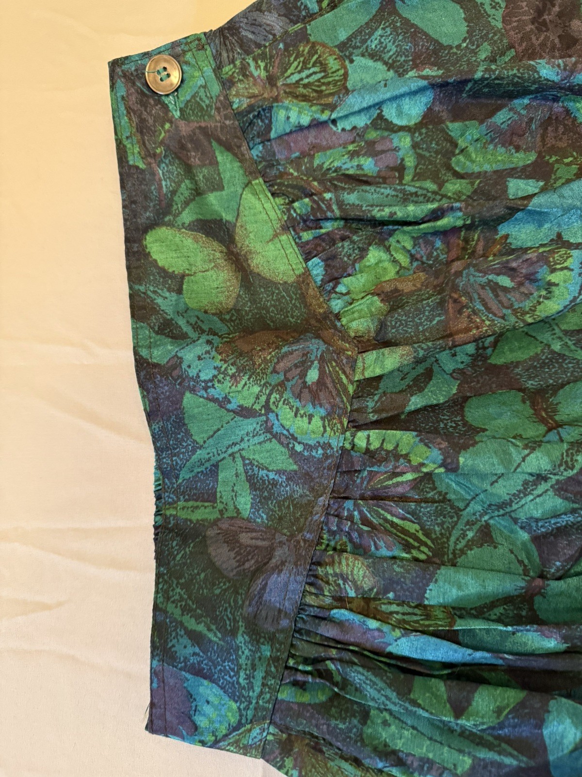 Chindamanee Thai Silk Butterfly Print Midi Skirt Green Blue Vintage Size S