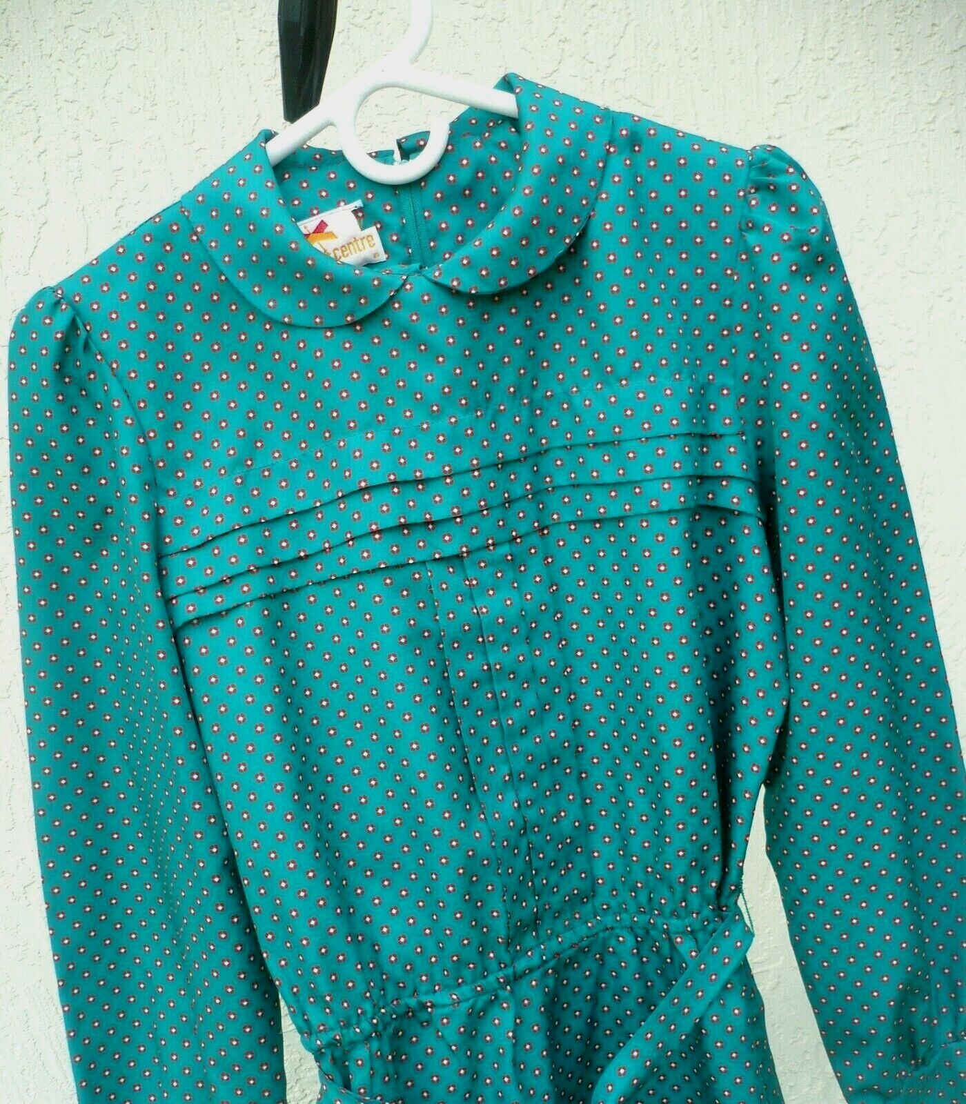 VTG 80S 12 L M NEWTON CENTRE PETER PAN COLLAR SECRETARY DRESS SILKY BELT USA WOM