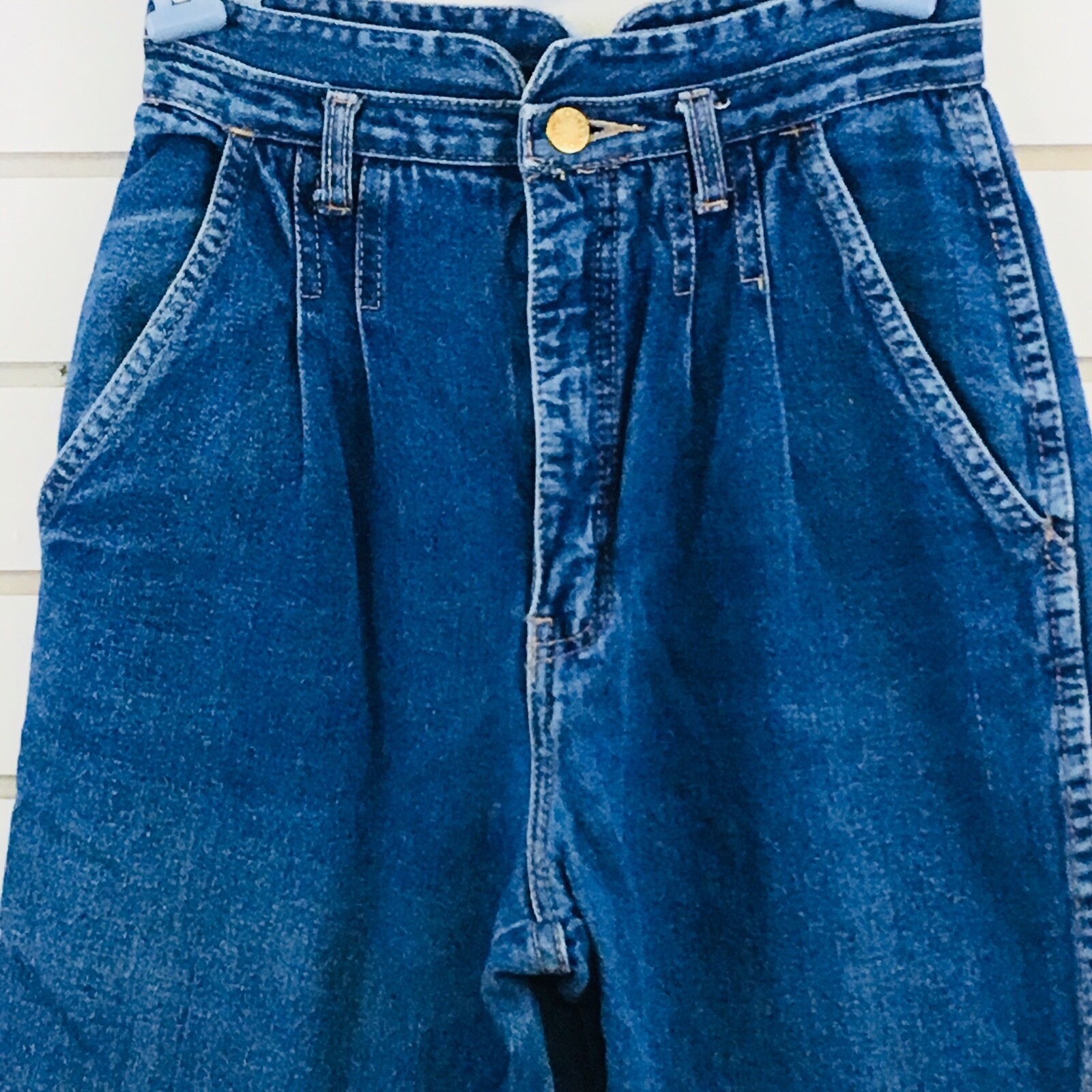 Vtg Womens 3/4 Tres Jolie Blue Jeans High Waist Mom Pleated Tapered 30″ Inseam