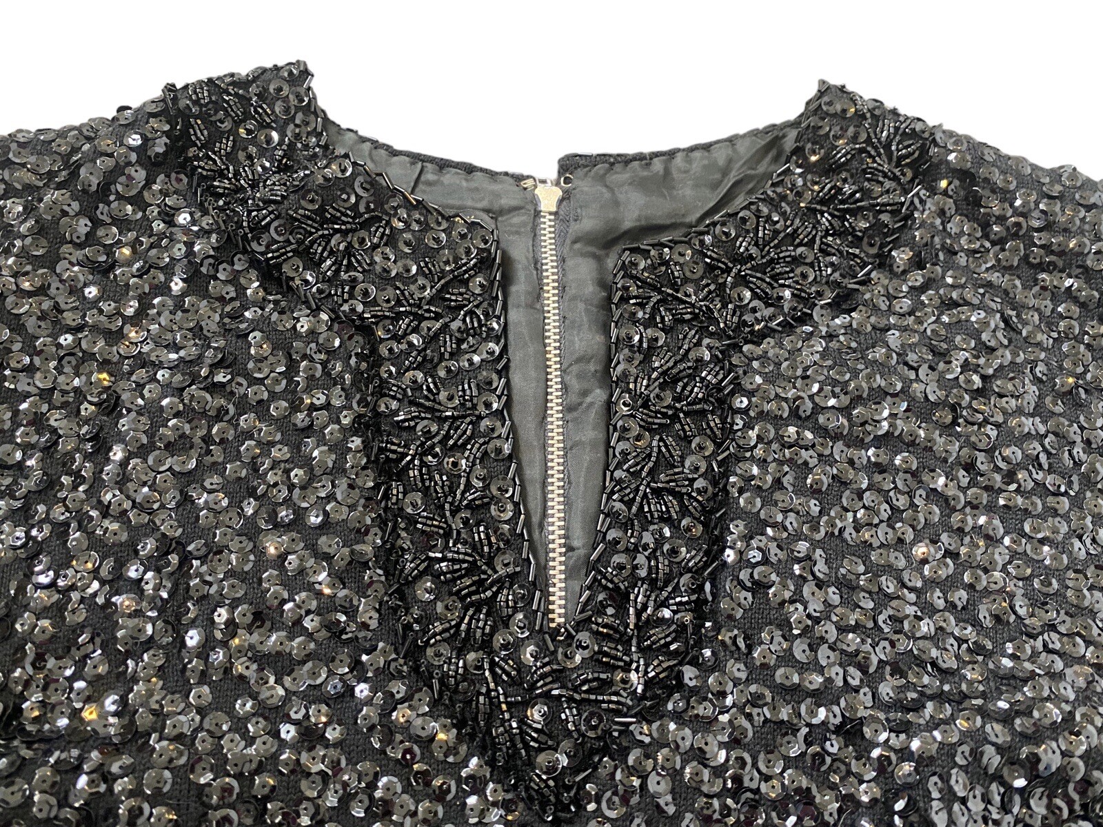Vintage MCM Black Beaded & Sequins Sweater Tank Top London Shop 50s 60s Med.