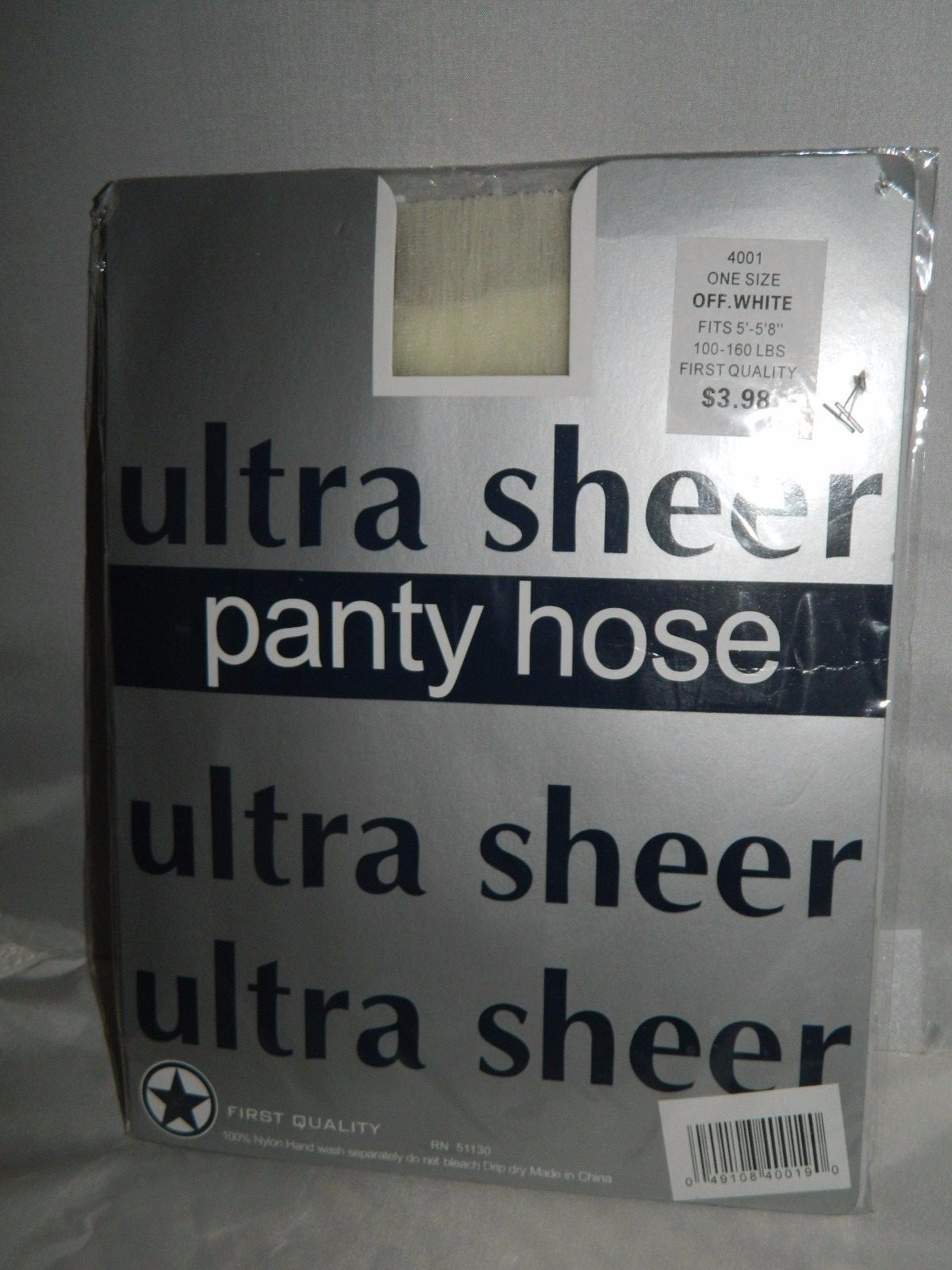 Vintage ULTRA SHEER Pantyhose Off White Fits 5′-5’8″ 100-160 lbs