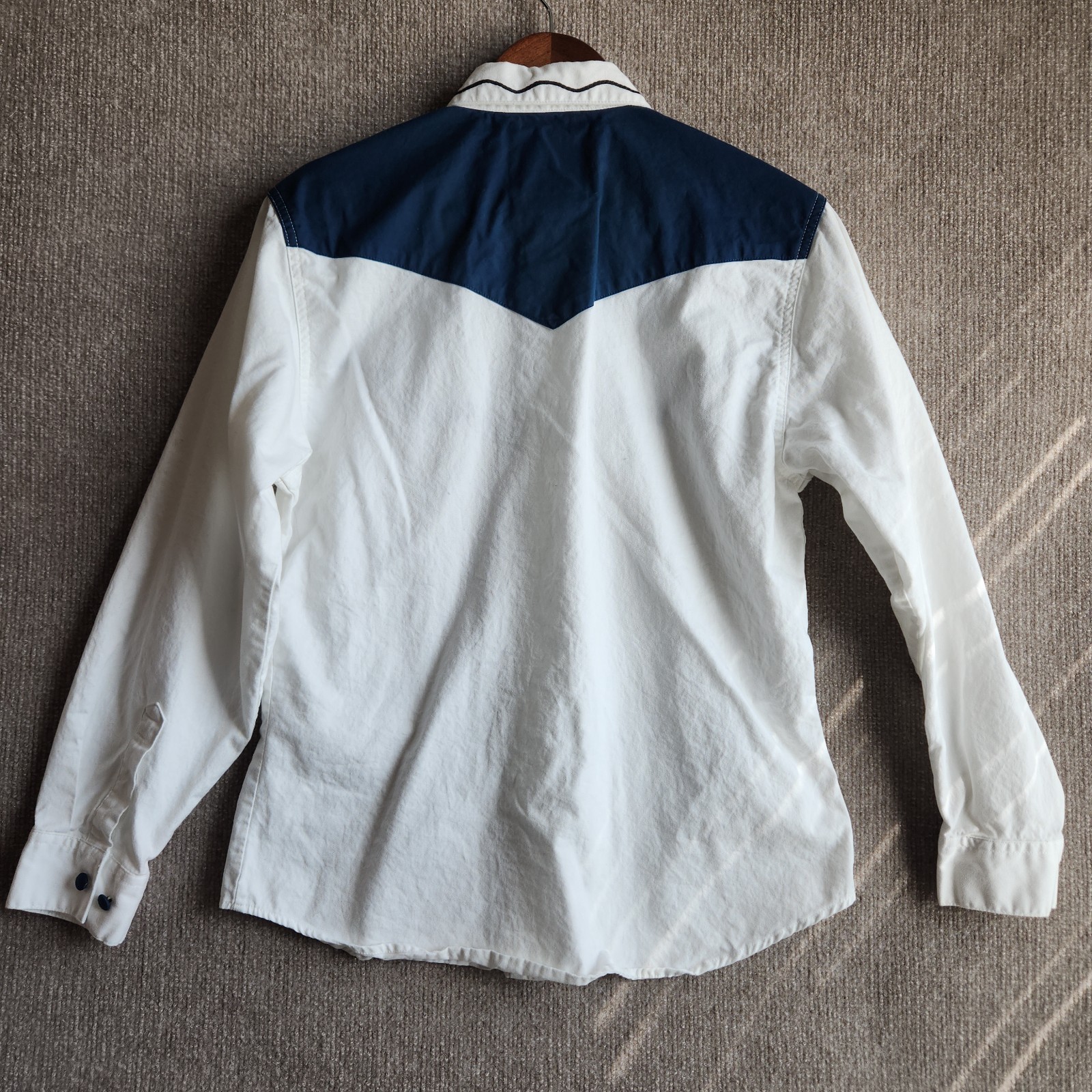 Vtg Wrangler Western Wear Women M Shirt Blue White Embroidered Contrast Yoke 90s