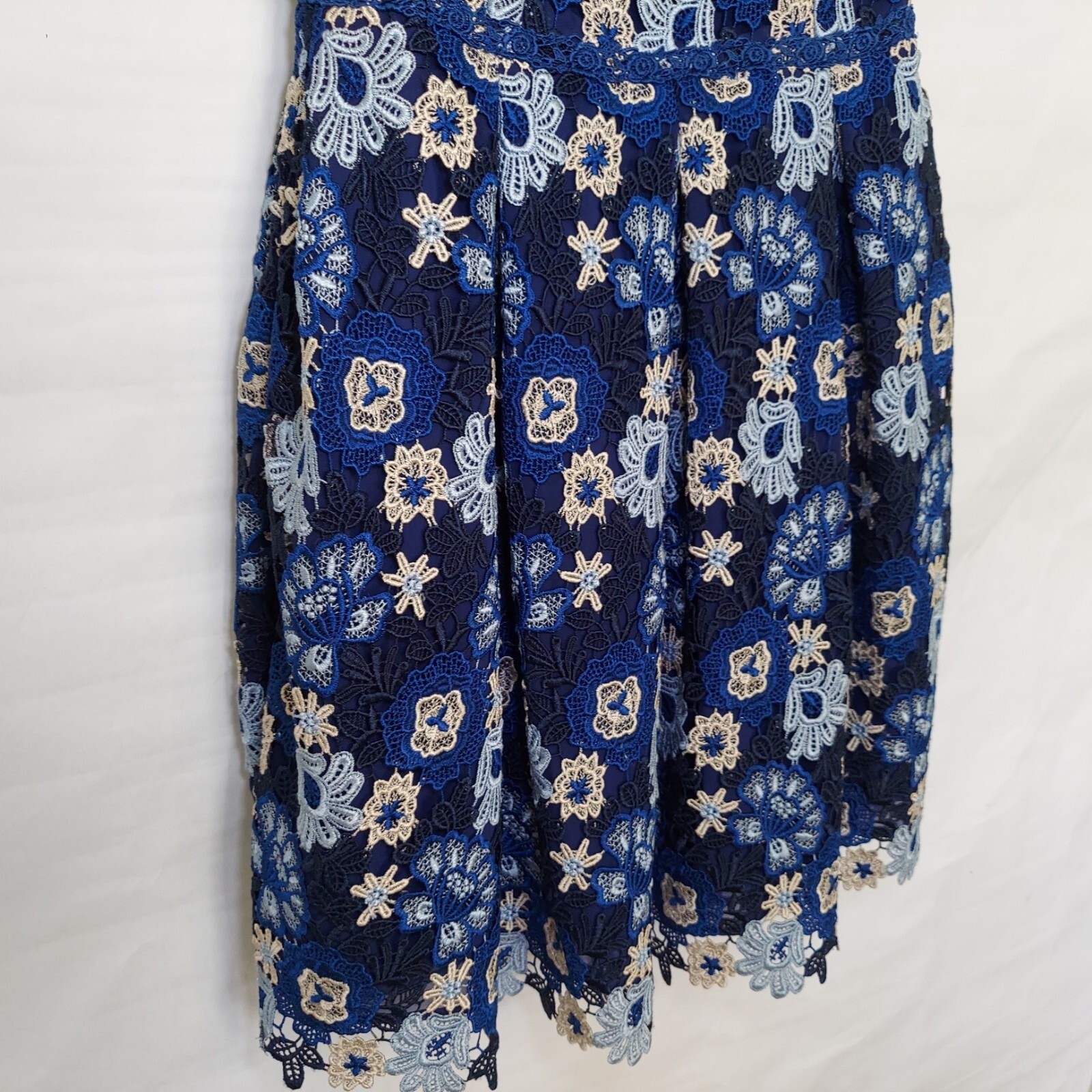 Dolly Girl by Anna Sui Dress 2 Blue Retro Floral Embroidery Guipure Short Sleeve