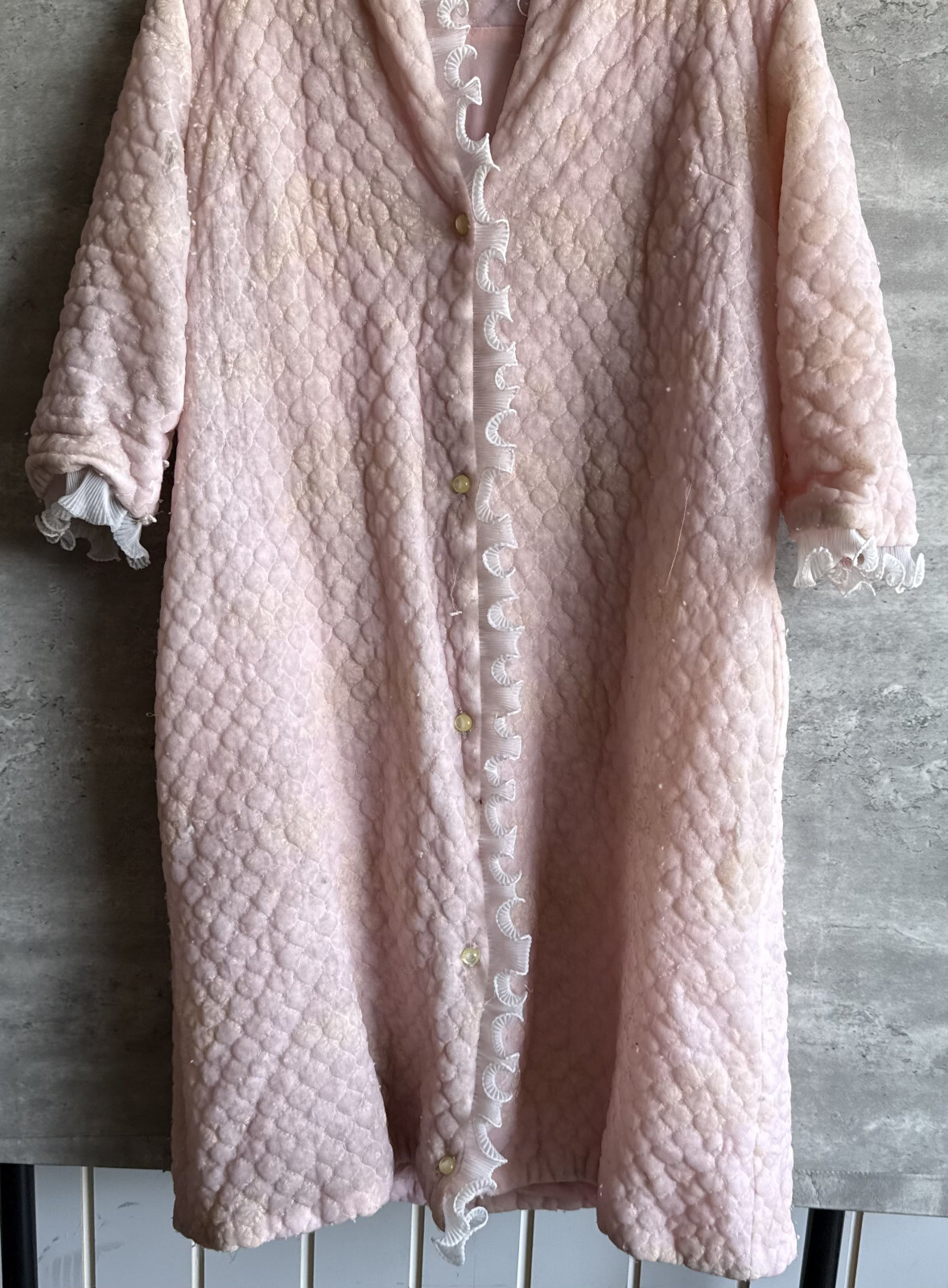 Vintage 1960s Paulette Chicago Pink Quilted Nylon Robe House Dress Size 14
