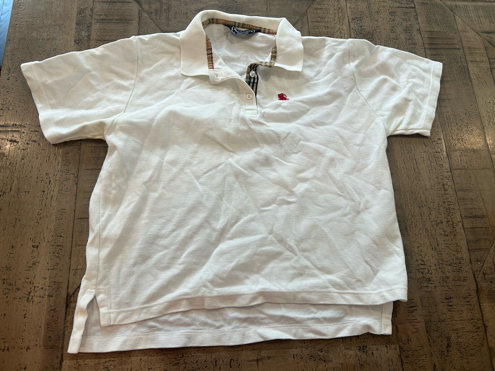 Vintage Burberrys USA Polo Shirt Womens Sz M Nova Check Placket White EUC