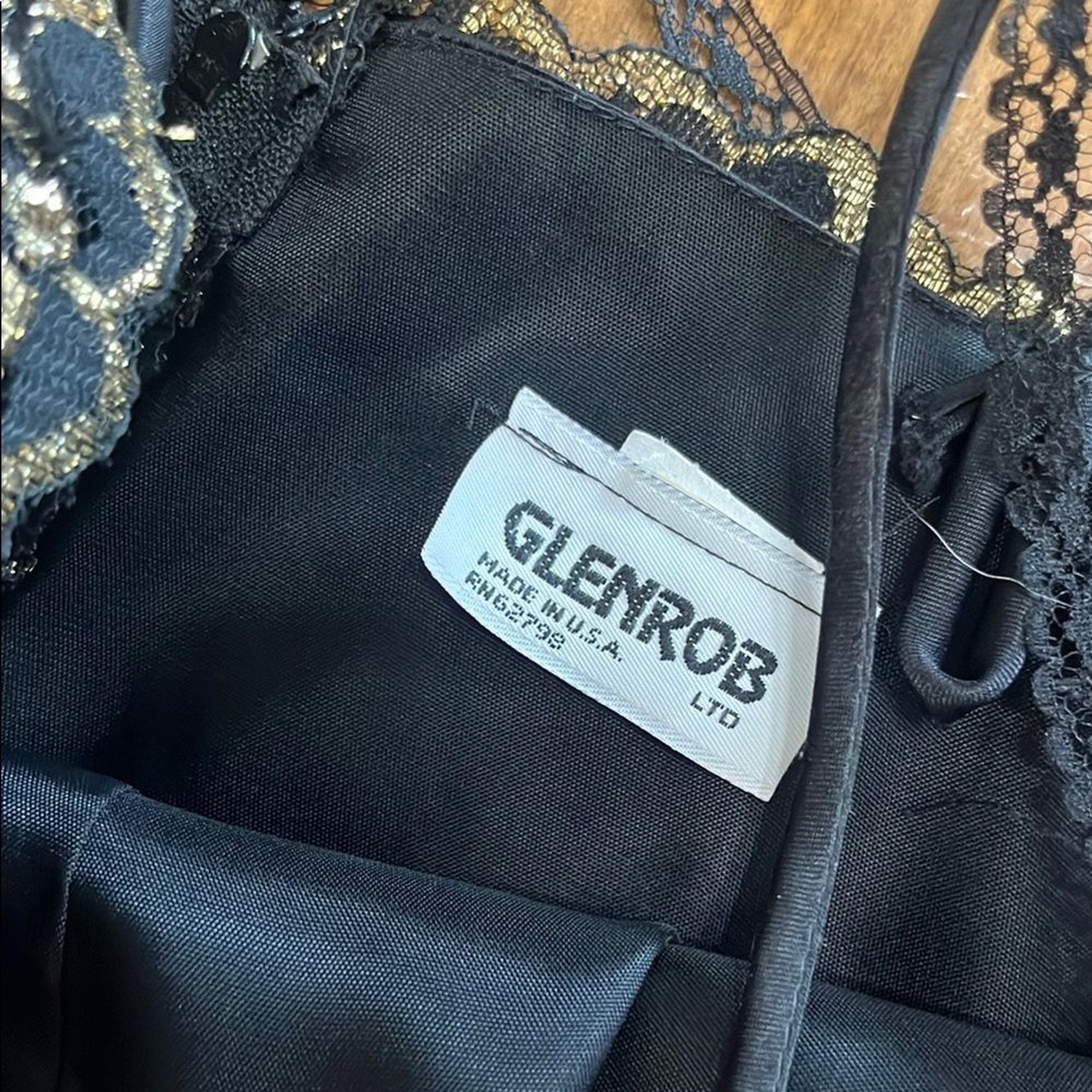 VTG 80s Black and Gold Lace Spaghetti Strap Cocktail Prom Dress with Tulle