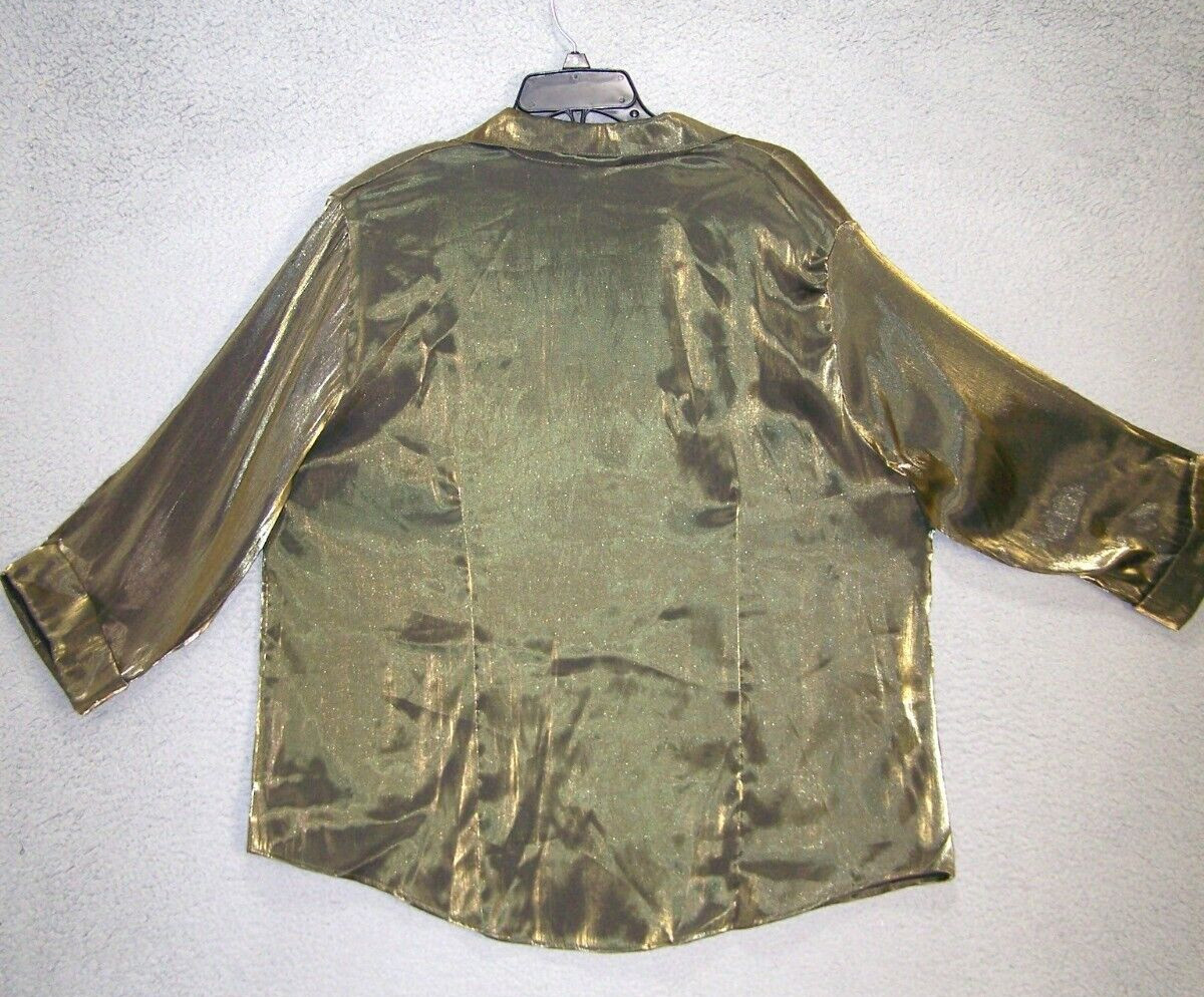 Vtg Ship n Shore Top Womens 22 Extra Large Gold Metalic Long Sleeve Ladies