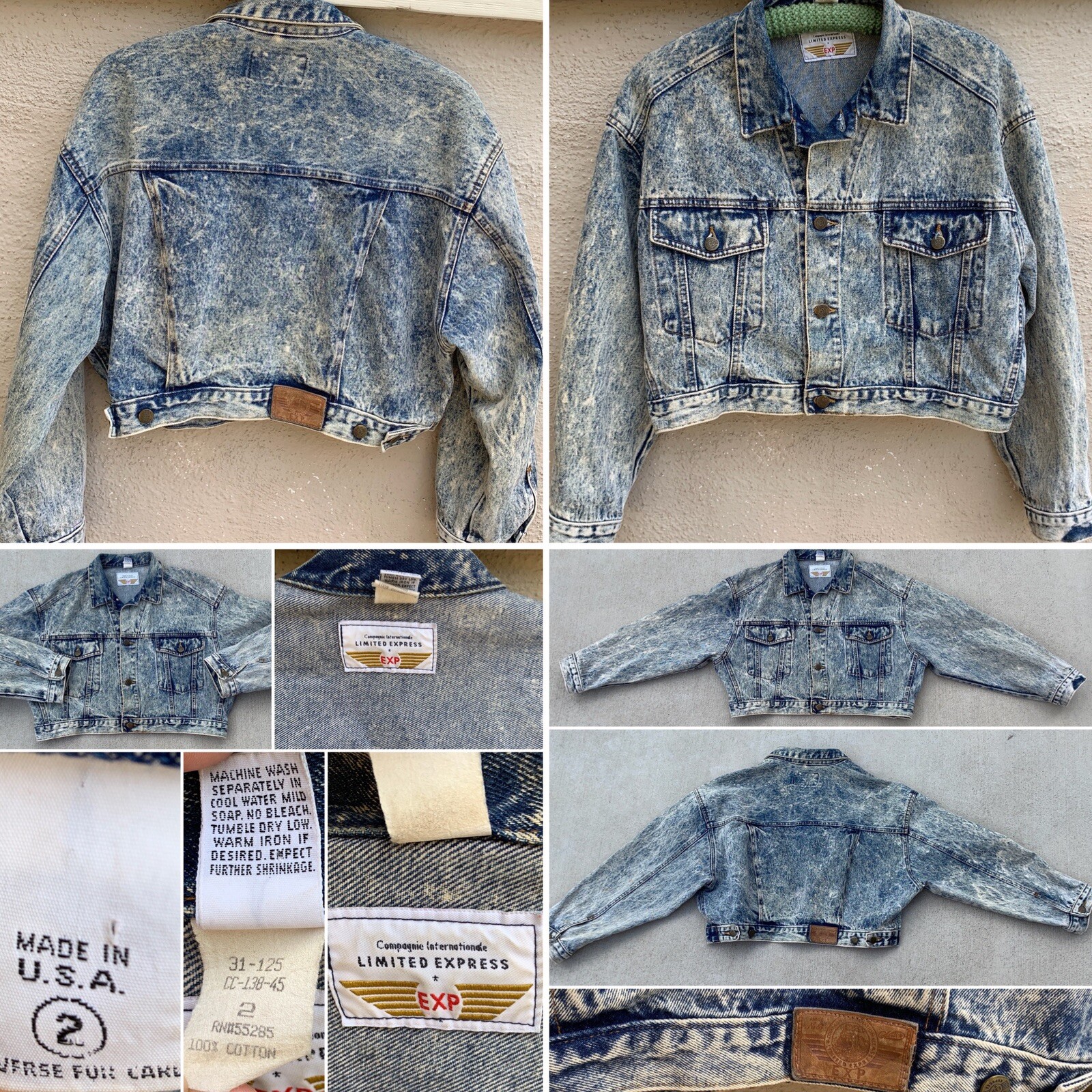 Vintage Cropped Denim Jacket Acid Wash Limited Express EXP Sz 2 (medium) 80s