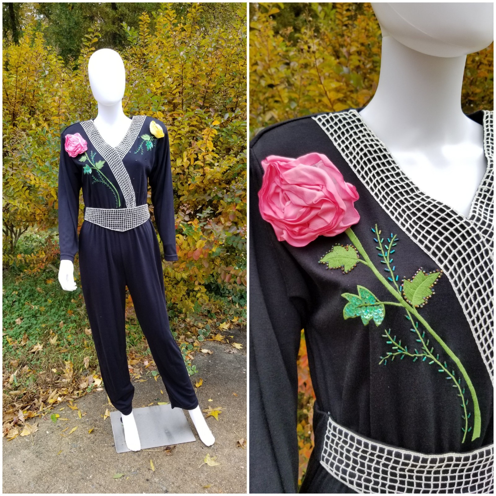 Vintage 80s Lacy afternoon by Shell Kepler Jumper Jumpsuit Selena style M new