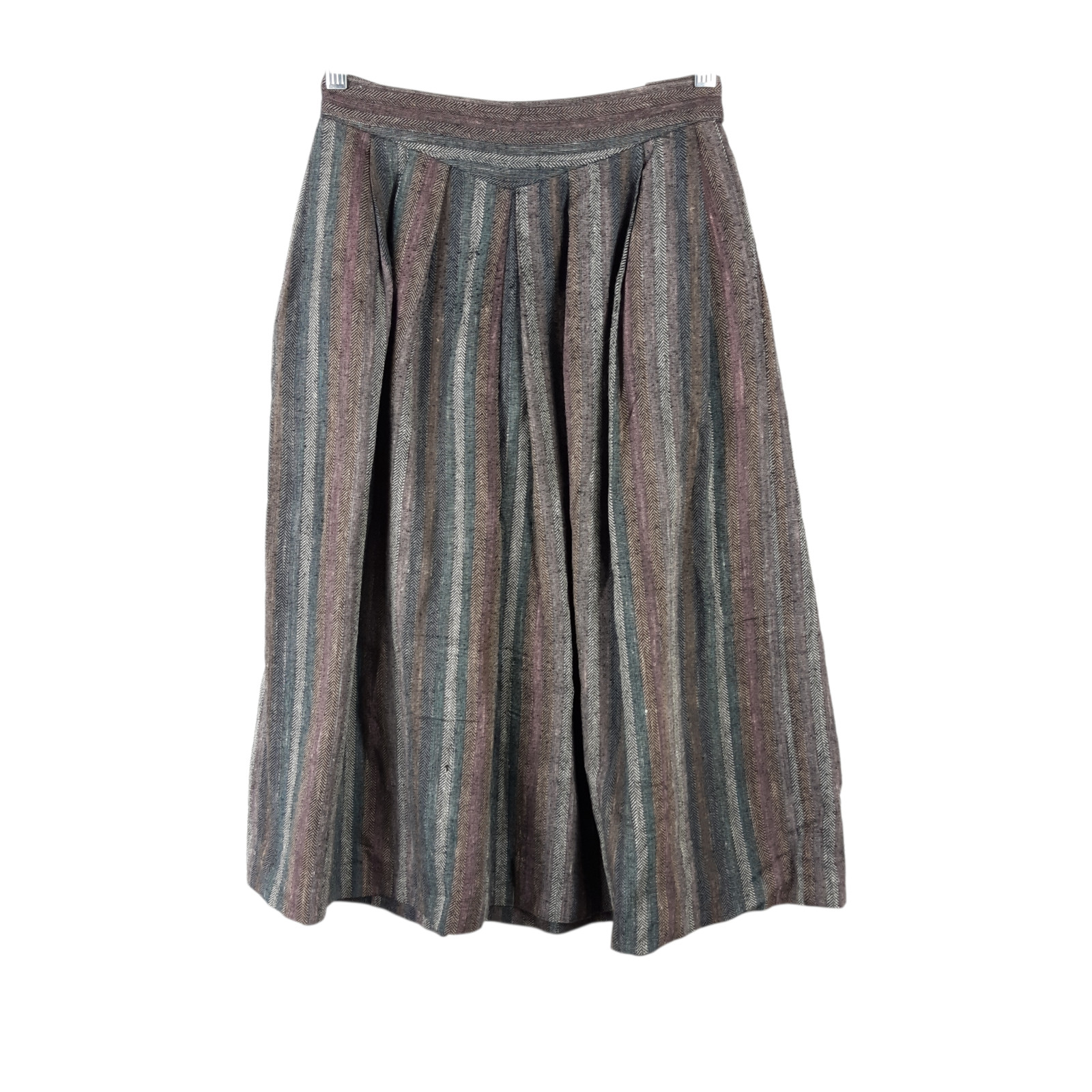 Vintage Feelin’ Jazzie Pleated Stripe Midi Skirt Boho 70s 80s Gray Pockets Sz 10