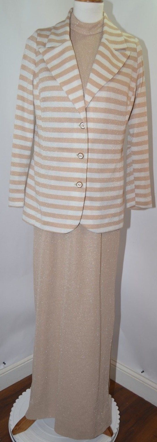 VTG 60s Julie Miller CA Gold Glitter Dress Jacket Cocktail Holiday Party Women L