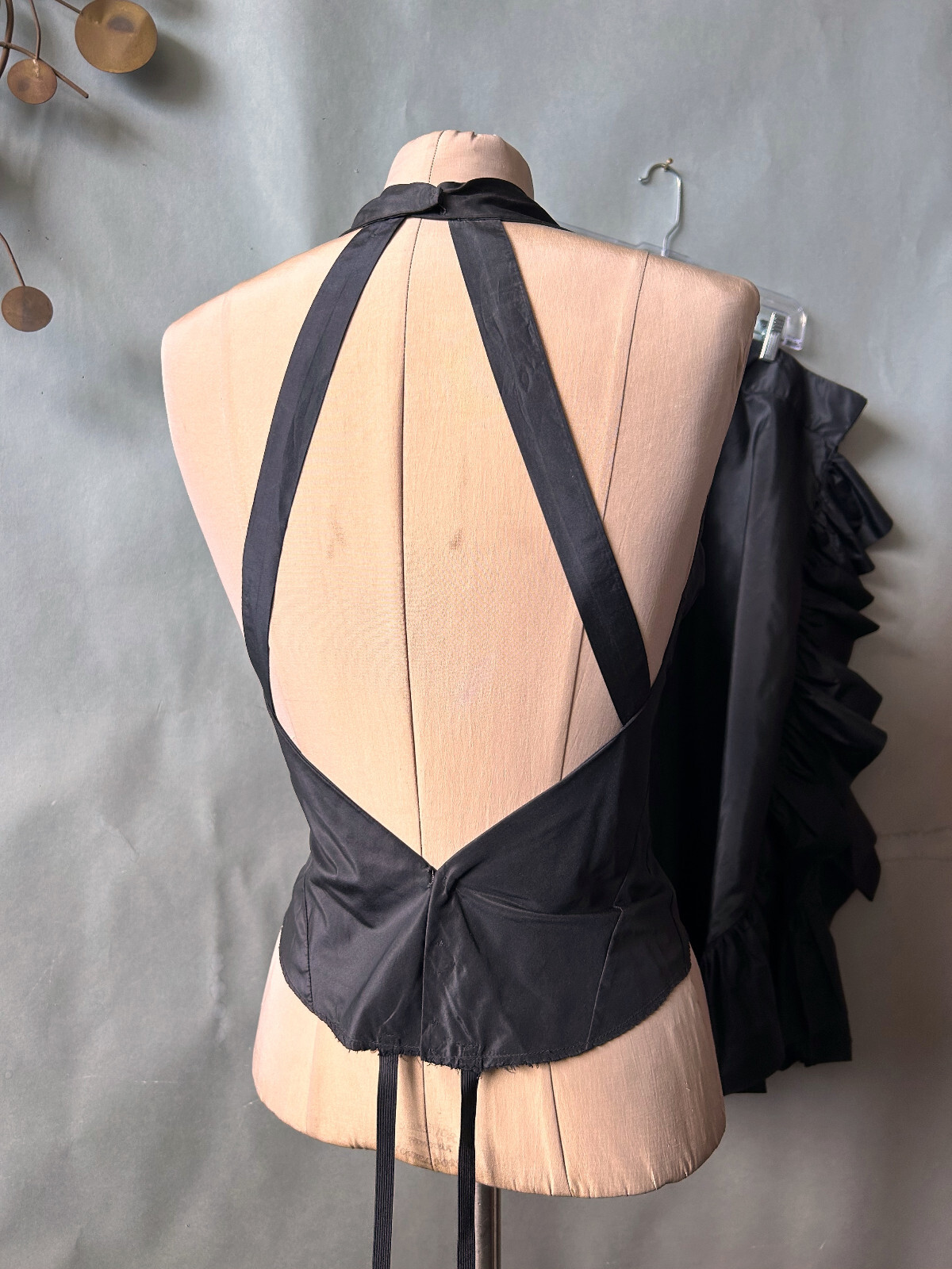 Vtg 1960s Flamenco Style Party Dress Black Halter Busty Cocktail Glam sz S M