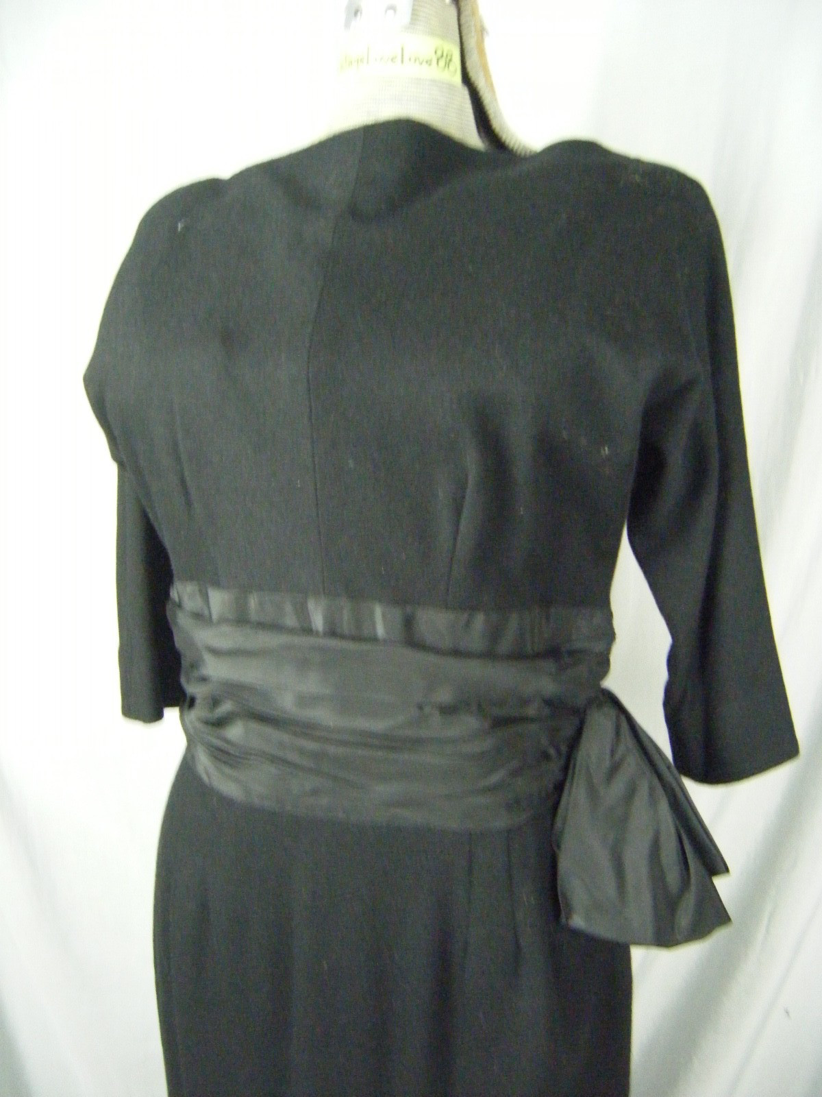 TAILORED JUNIORS Vtg 60s Black Woven Crepe Gathered Bow Dress-Bust 36/XS